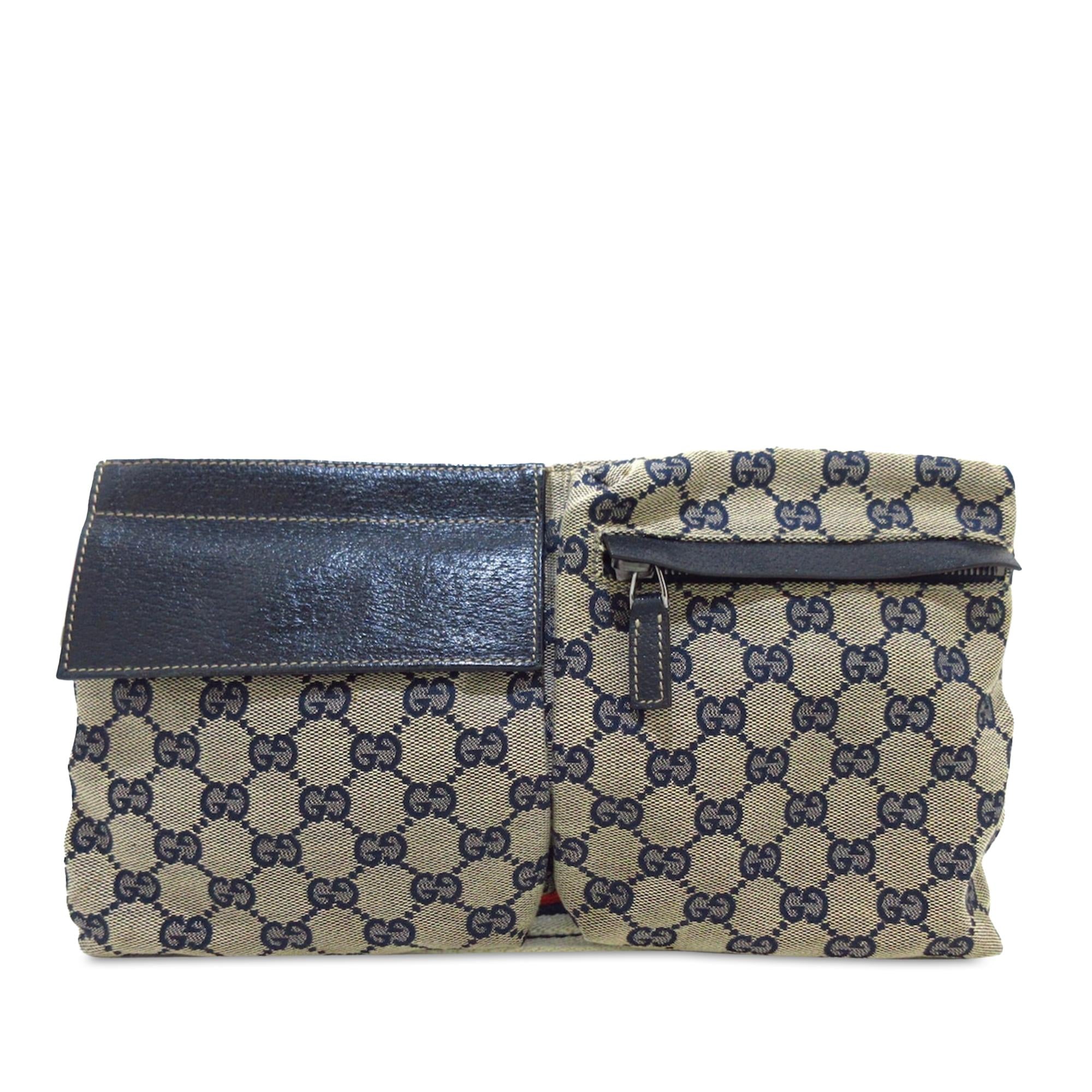 Gucci GG Canvas Web Double Pocket Belt Bag (SHG-R2ckk7)