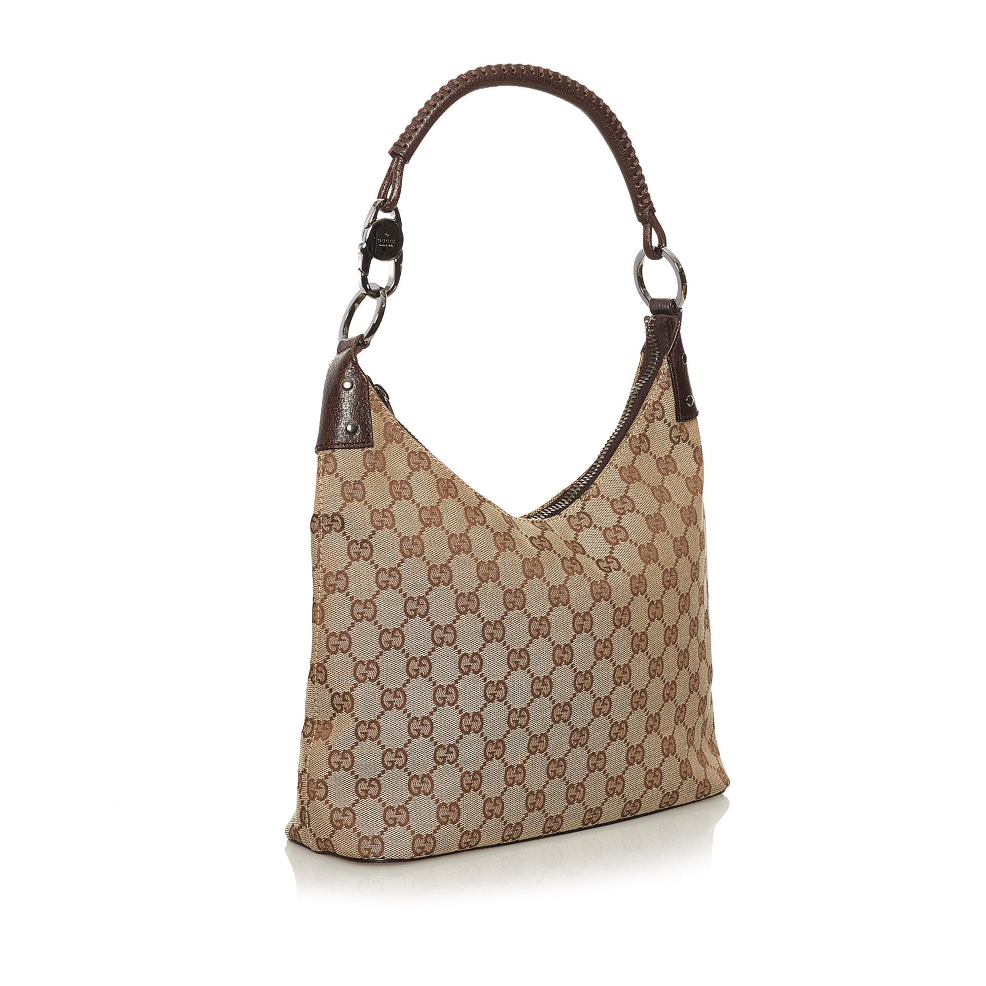 Gucci GG Cavas Ring Handle Zip Shoulder Bag (SHG-34838)