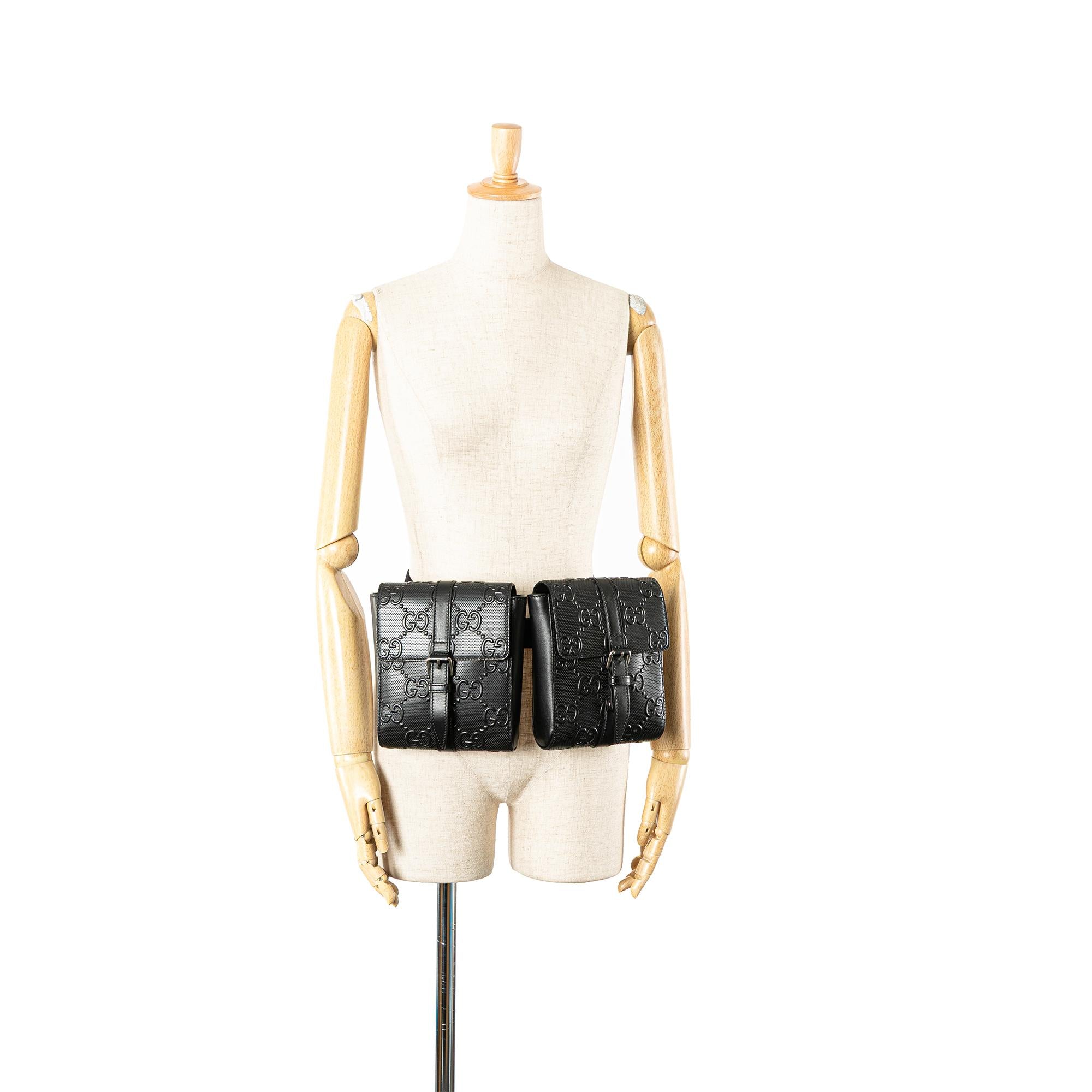 Gucci GG Embossed Perforated Double Belt Bag