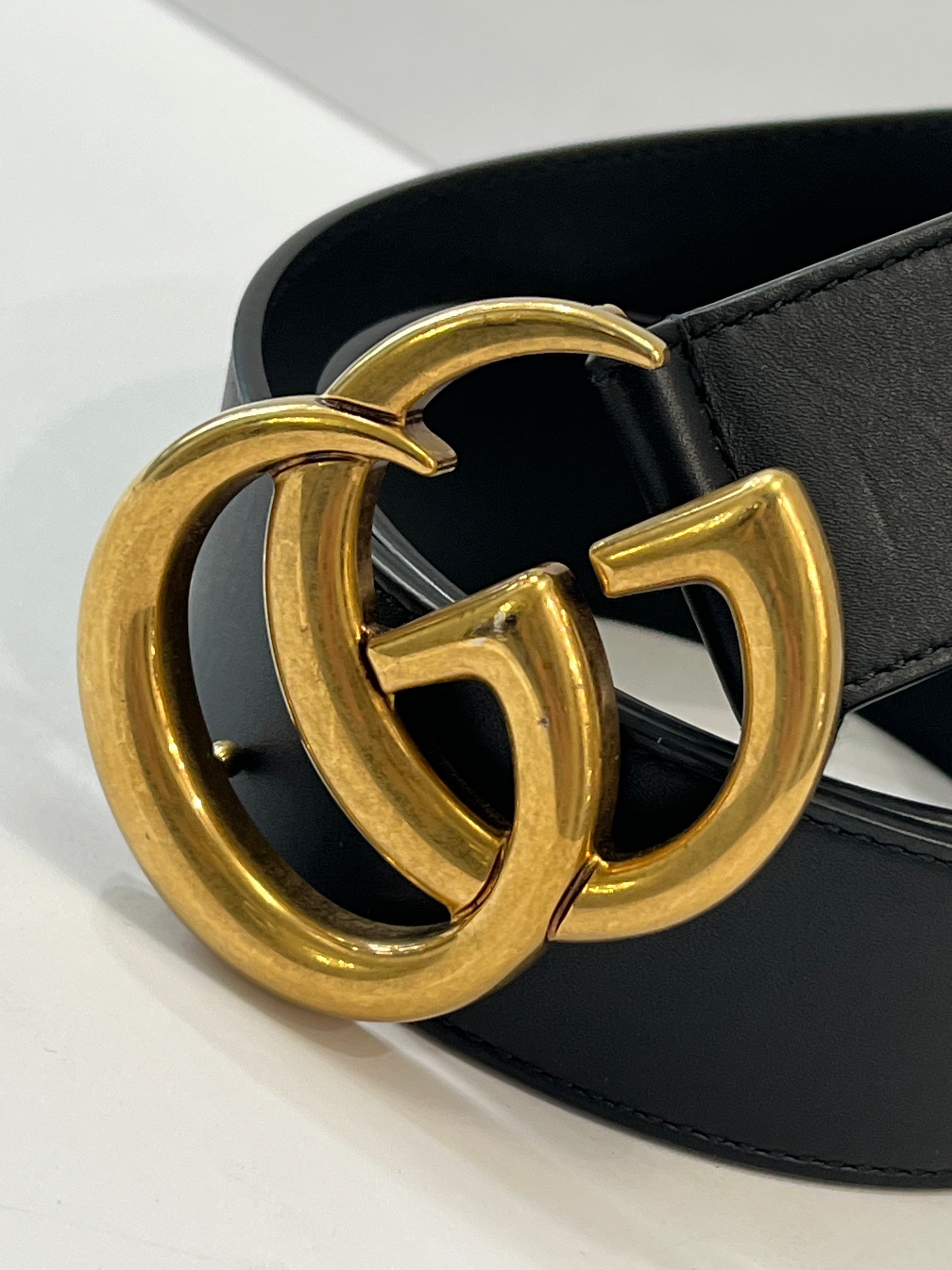 GUCCI GG MARMONT DOUBLE G CALFSKIN LEATHER BELT