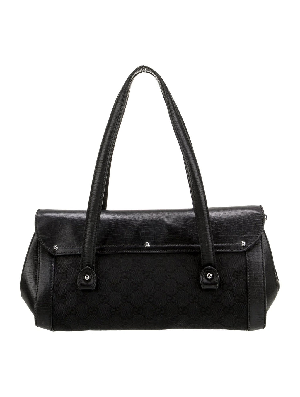 GUCCI SMALL GG MONOGRAM CALFSKIN LEATHER CANVAS BAMBOO BULLET BAG