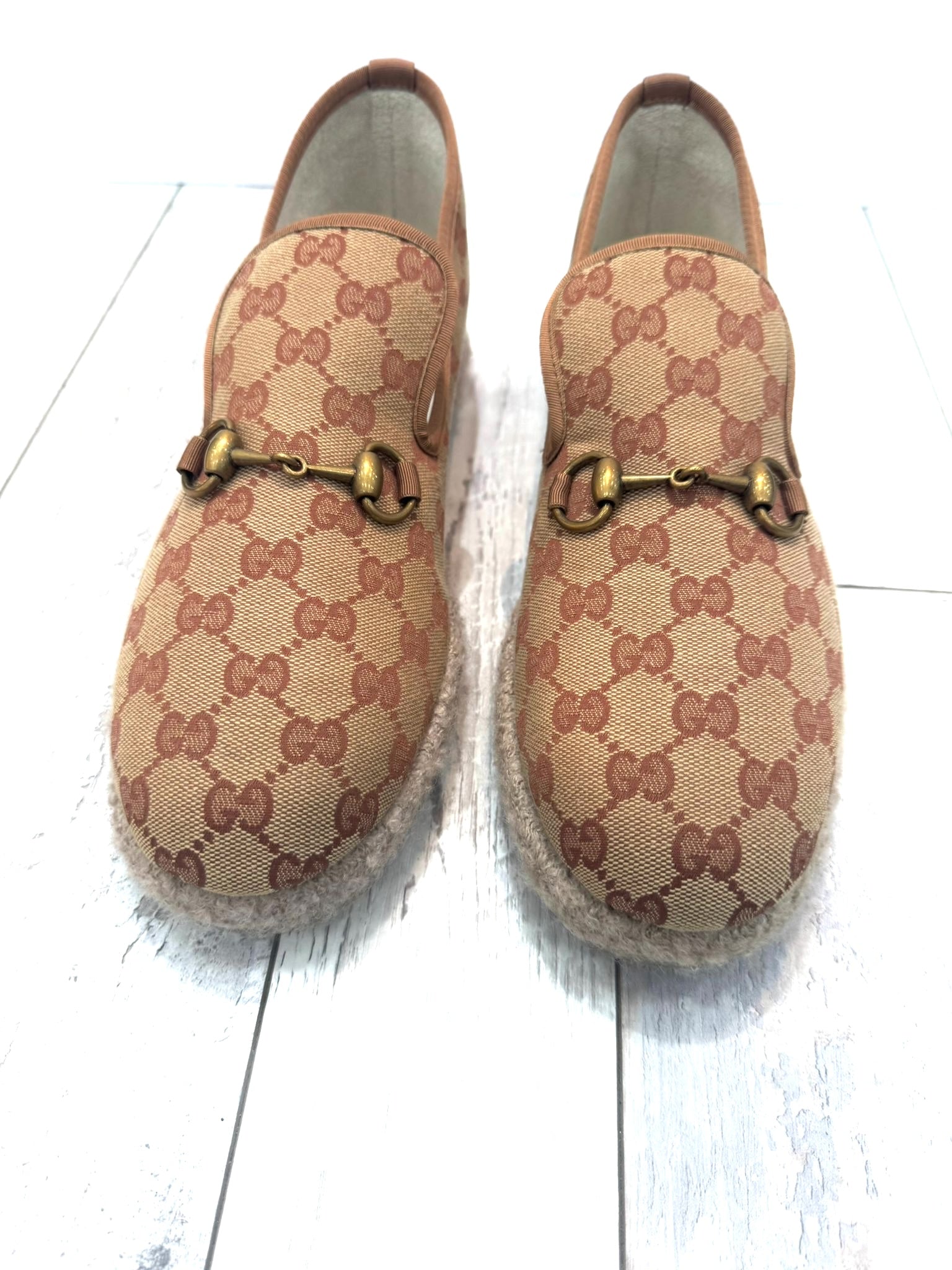 GUCCI GG MONOGRAM MEN'S FRIA HORSEBIT LOAFERS
