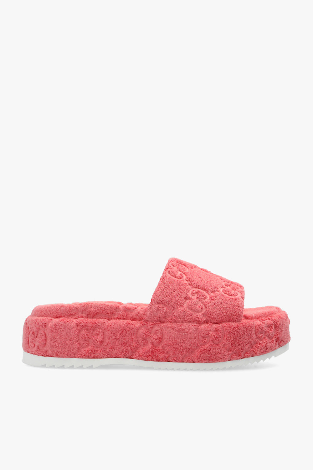 GUCCI GG PLATFORM SPONGE SLIDE SANDALS IN WILD ROSE
