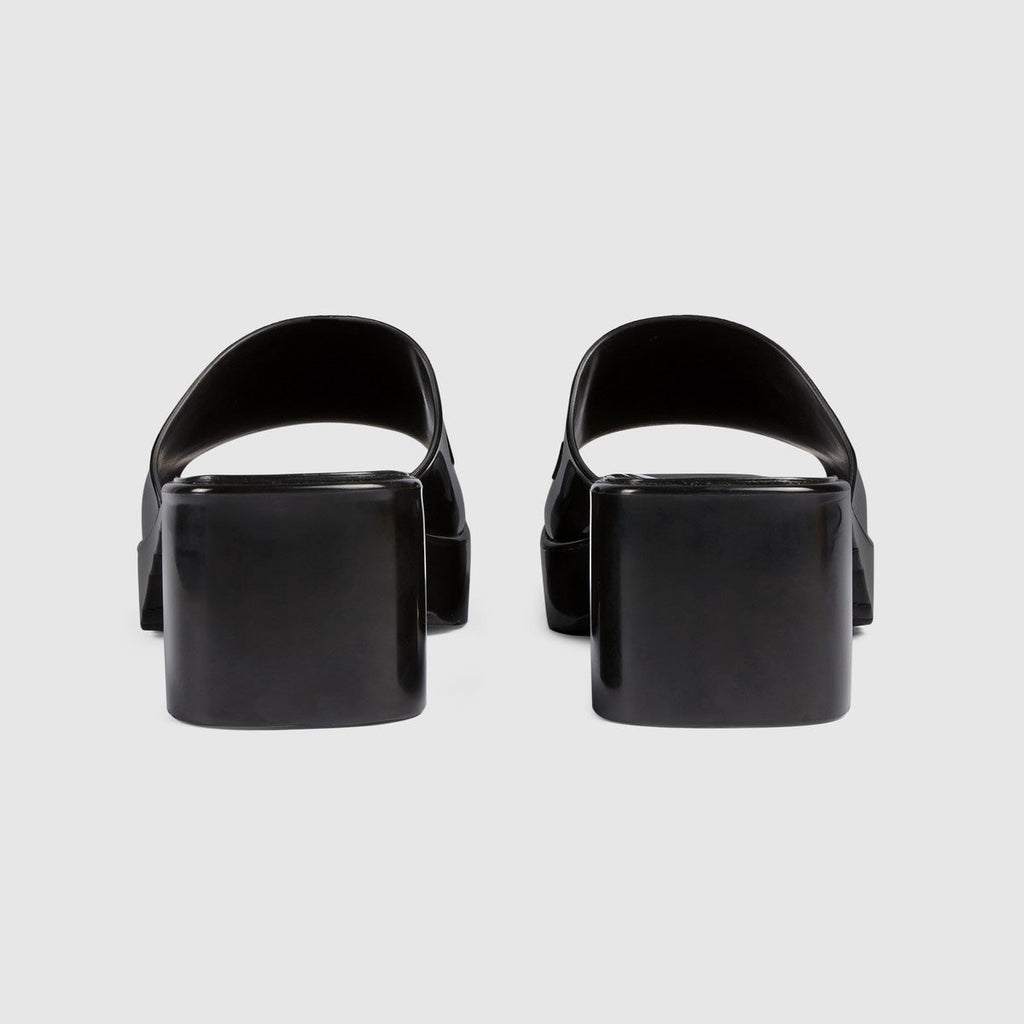 GUCCI EMBOSSED LOGO RUBBER PLATFORM SANDALS