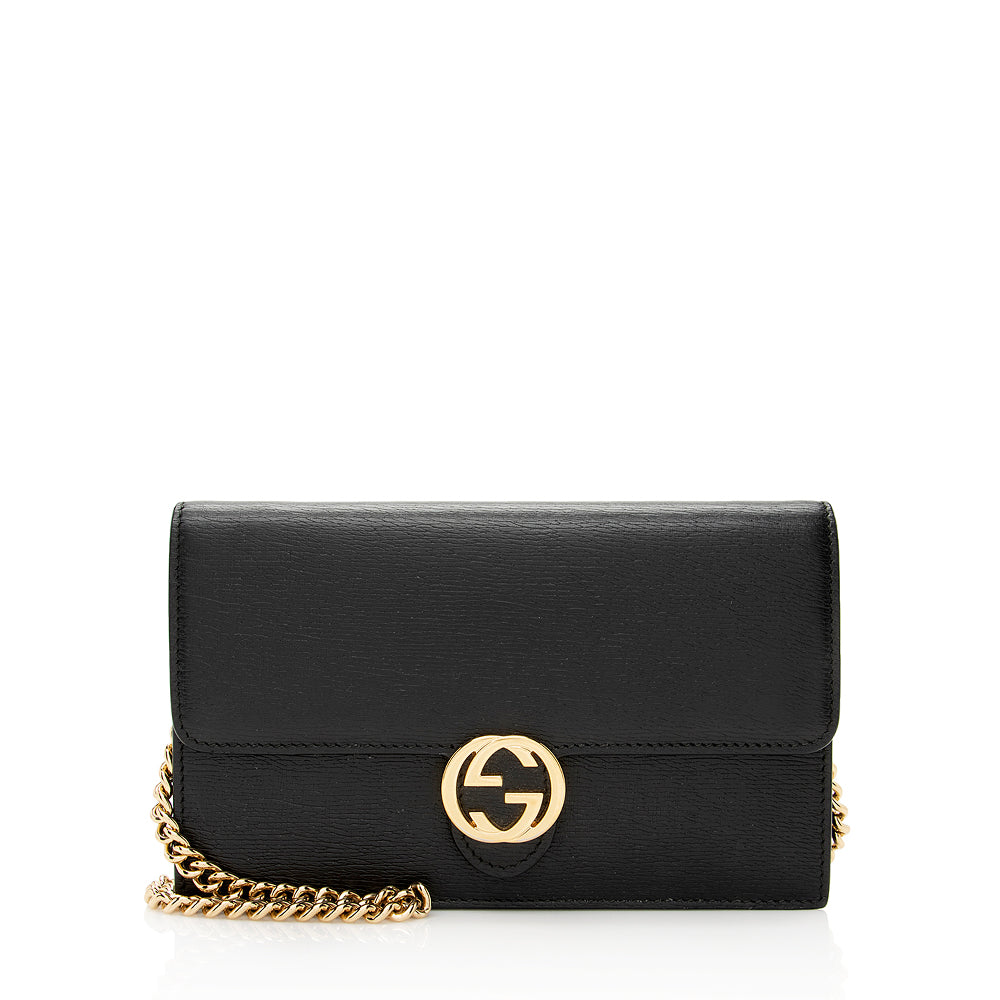 Gucci Grained Calfskin Interlocking G Chain Wallet (SHF-21780)