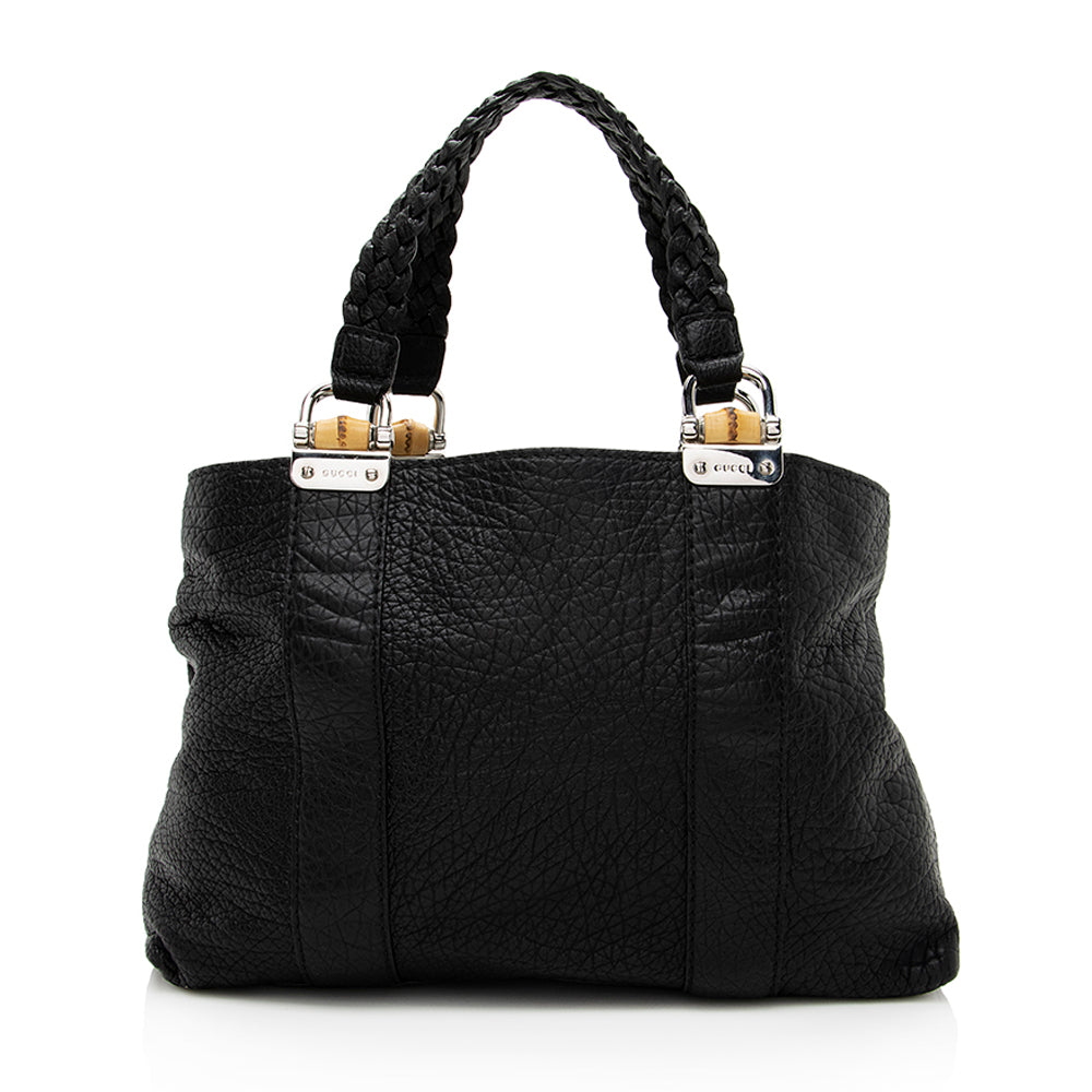 Gucci Grained Leather Bamboo Bar Medium Tote (SHF-19935)