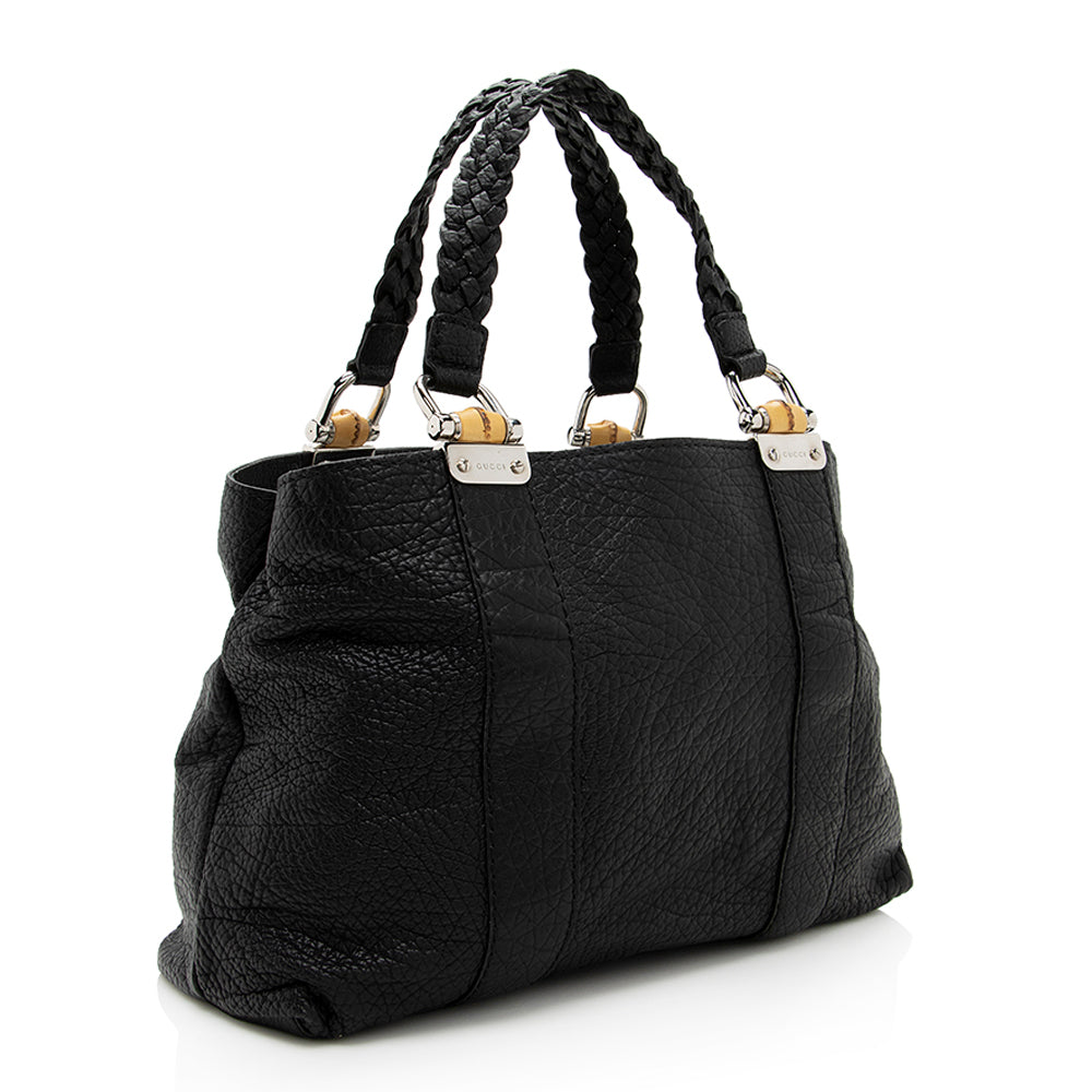 Gucci Grained Leather Bamboo Bar Medium Tote (SHF-19935)
