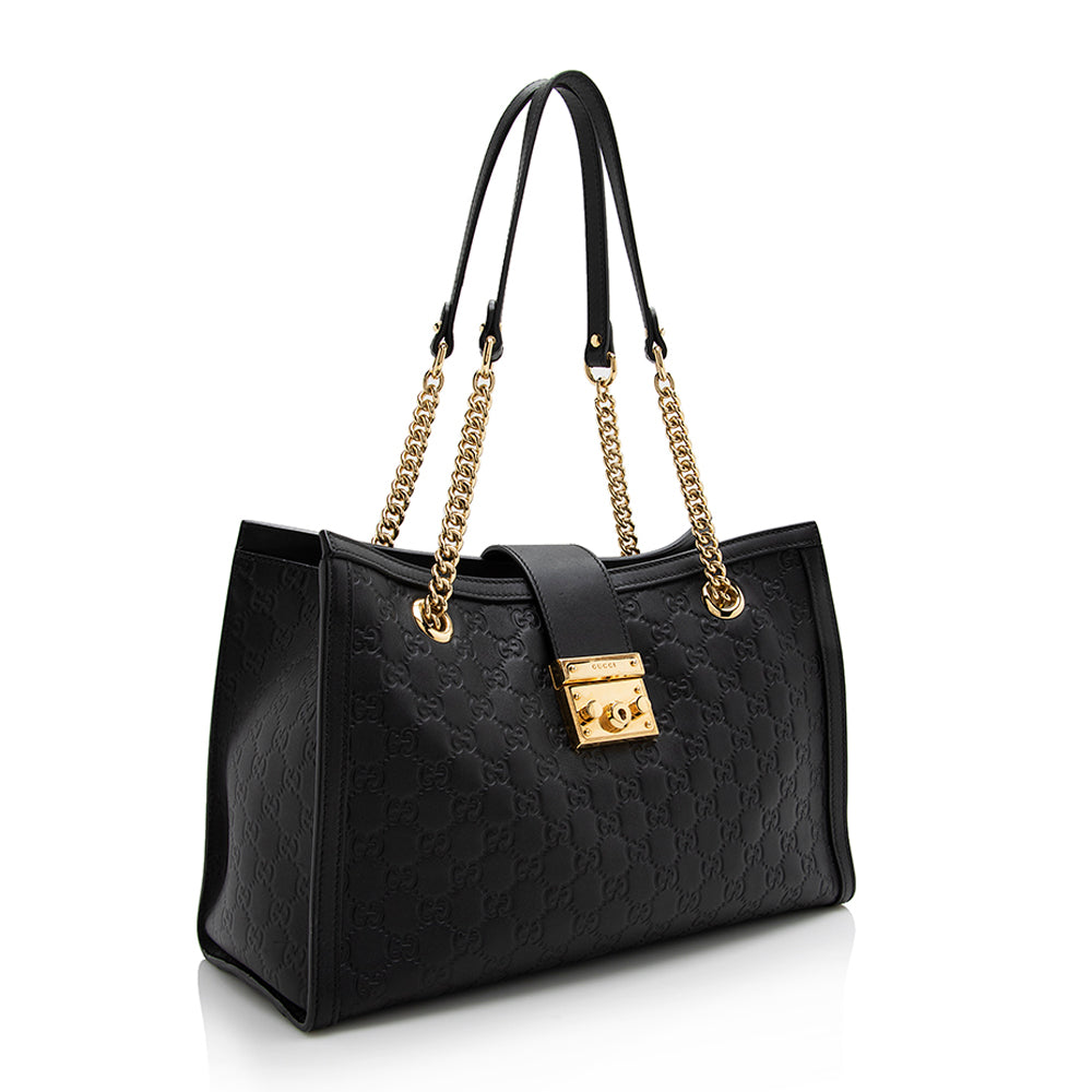 Gucci Guccissima Leather Padlock Chain Medium Shoulder Bag (SHF-21910)