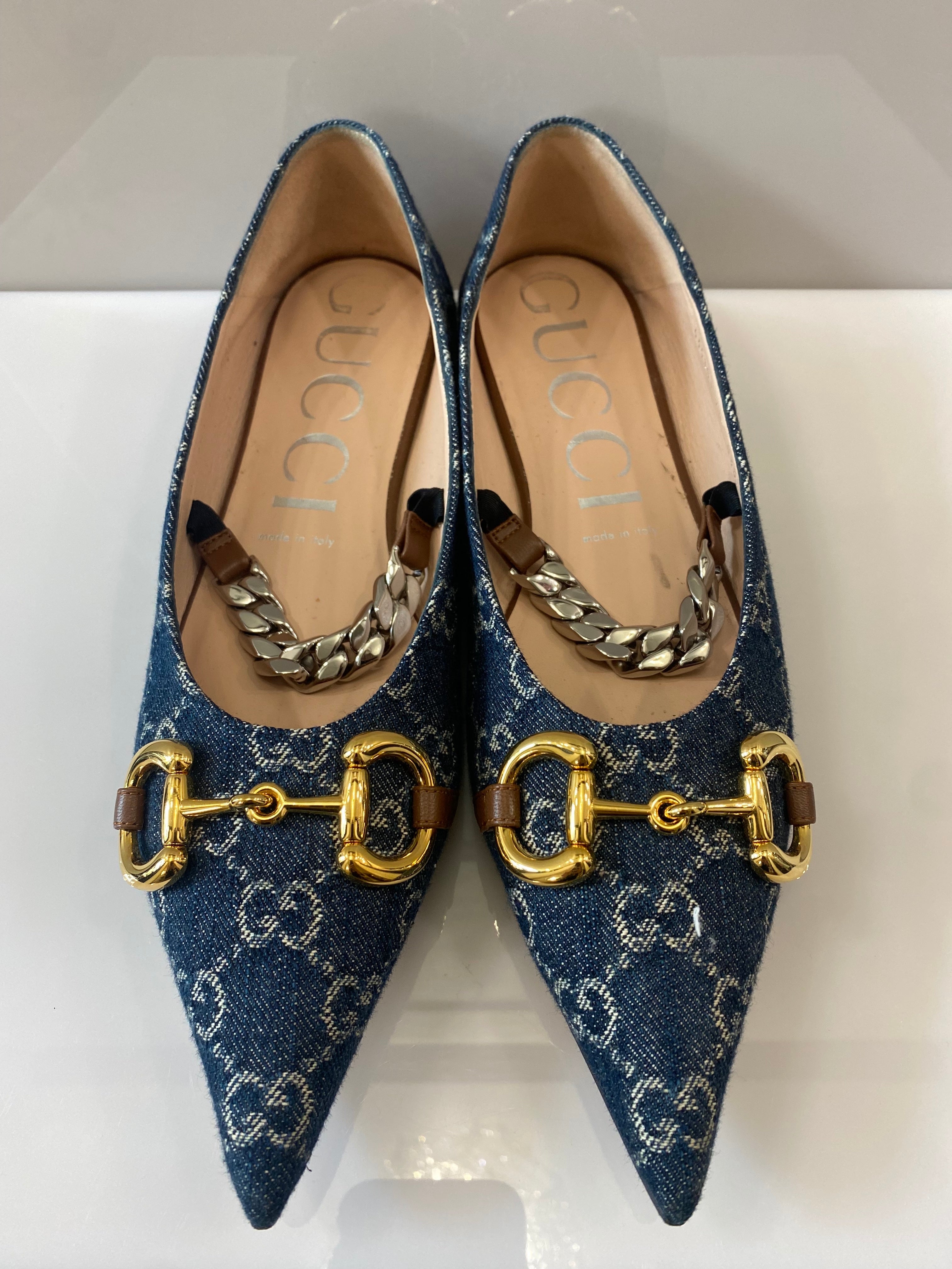 GUCCI DENIM HORSEBIT BALLET FLATS