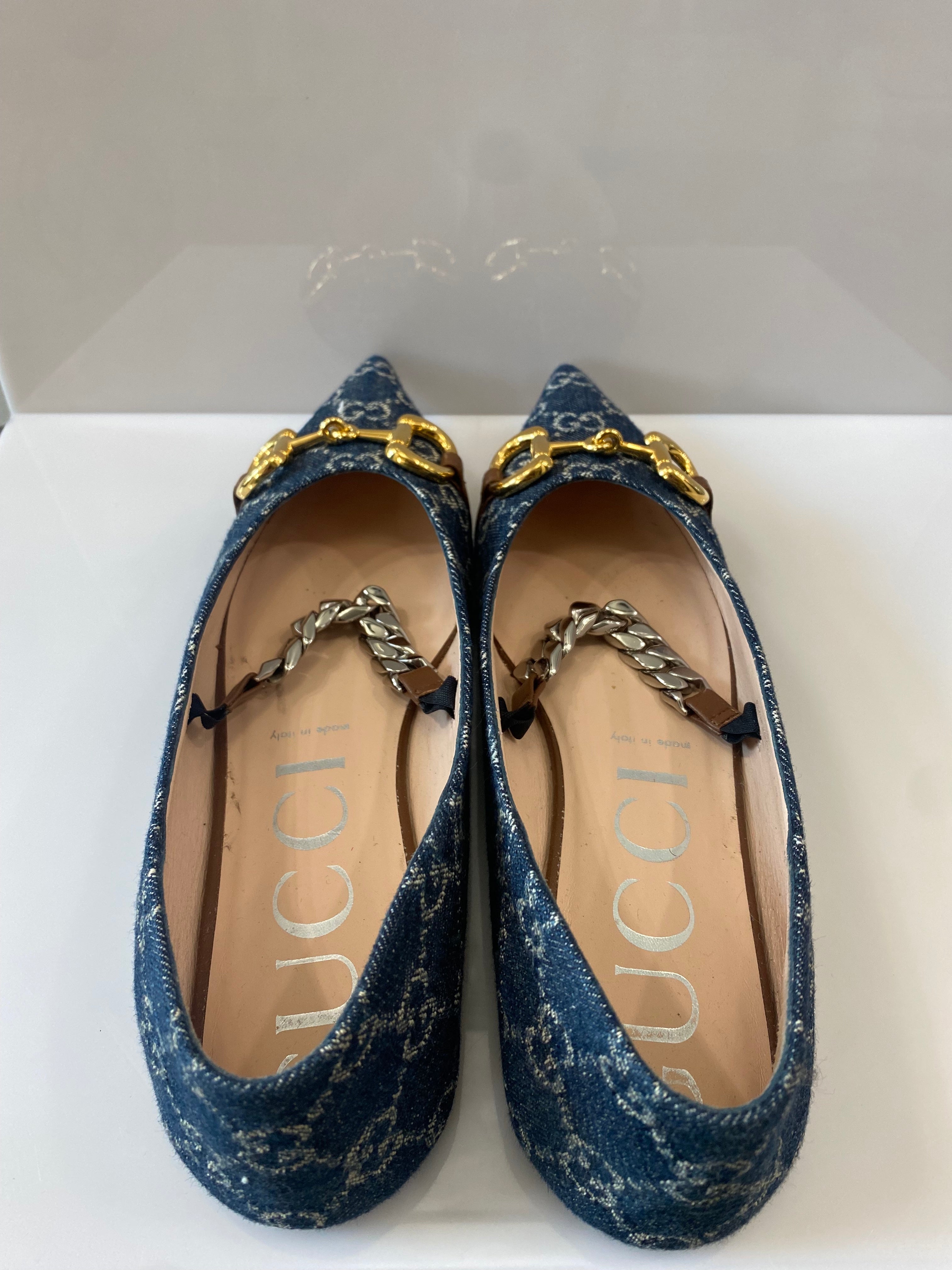 GUCCI DENIM HORSEBIT BALLET FLATS