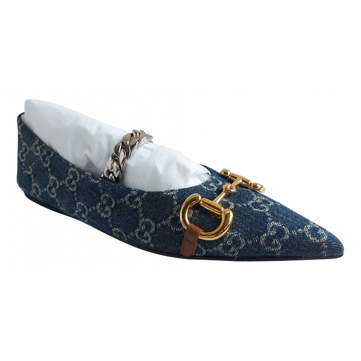 GUCCI DENIM HORSEBIT BALLET FLATS