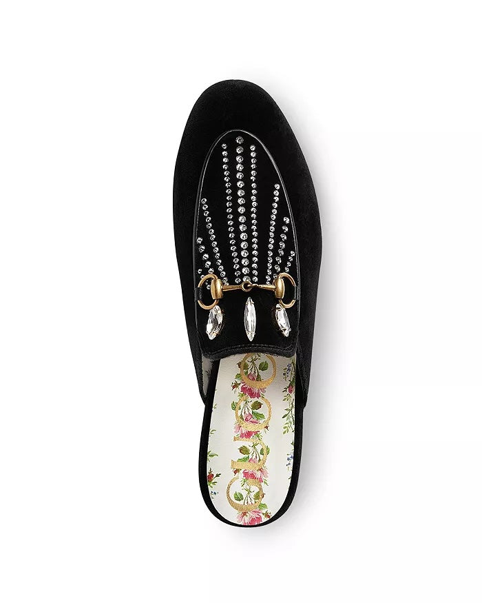 GUCCI HORSEBIT PRINCETOWN CRYSTAL EMBELLISHED VELVET MULES