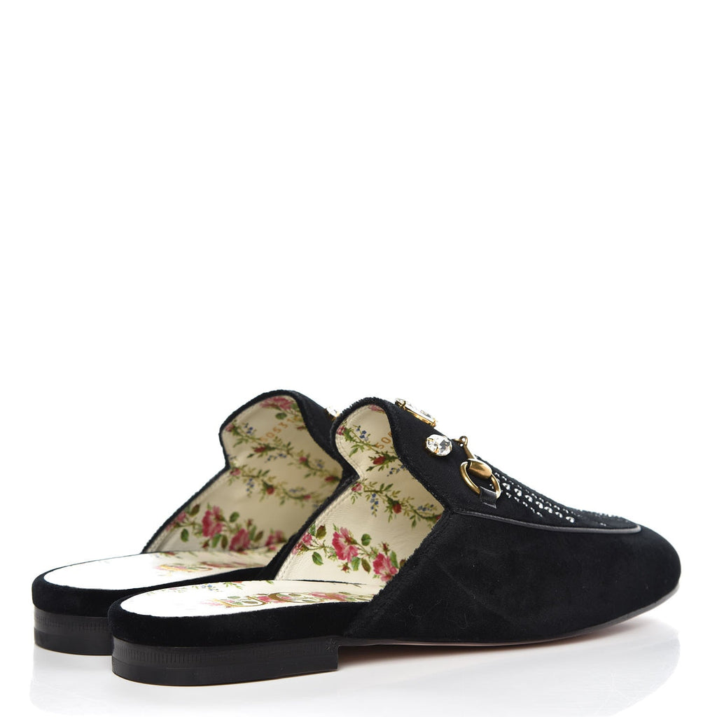 GUCCI HORSEBIT PRINCETOWN CRYSTAL EMBELLISHED VELVET MULES