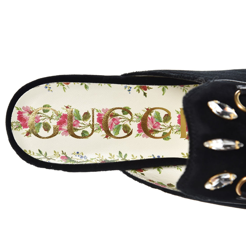 GUCCI HORSEBIT PRINCETOWN CRYSTAL EMBELLISHED VELVET MULES