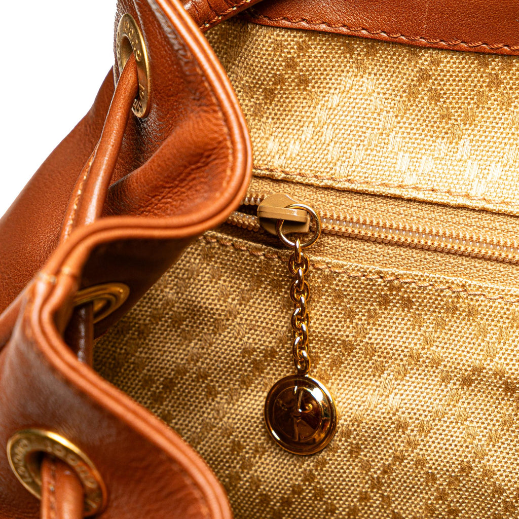 Gucci Leather Bamboo Drawstring Backpack