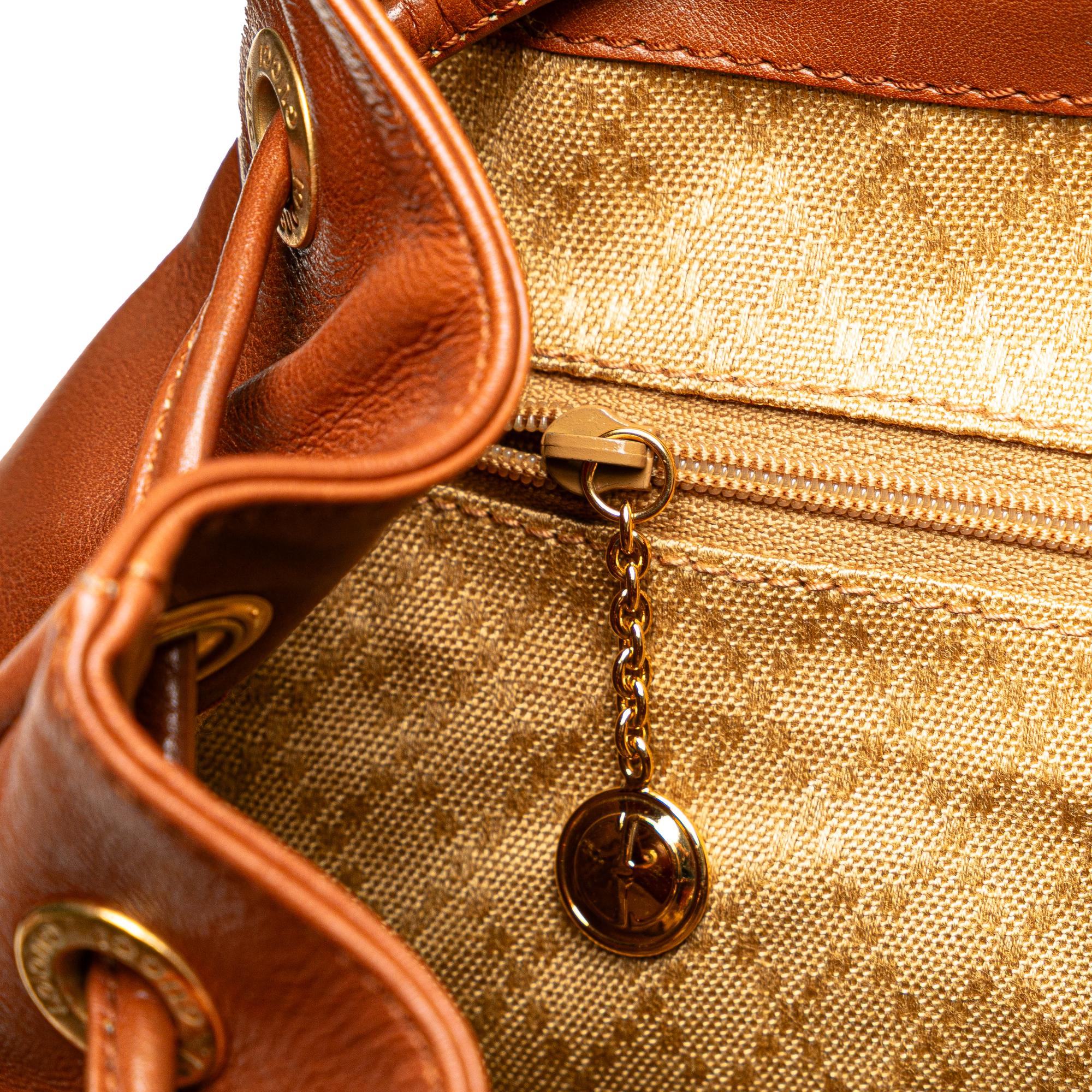 Gucci Leather Bamboo Drawstring Backpack
