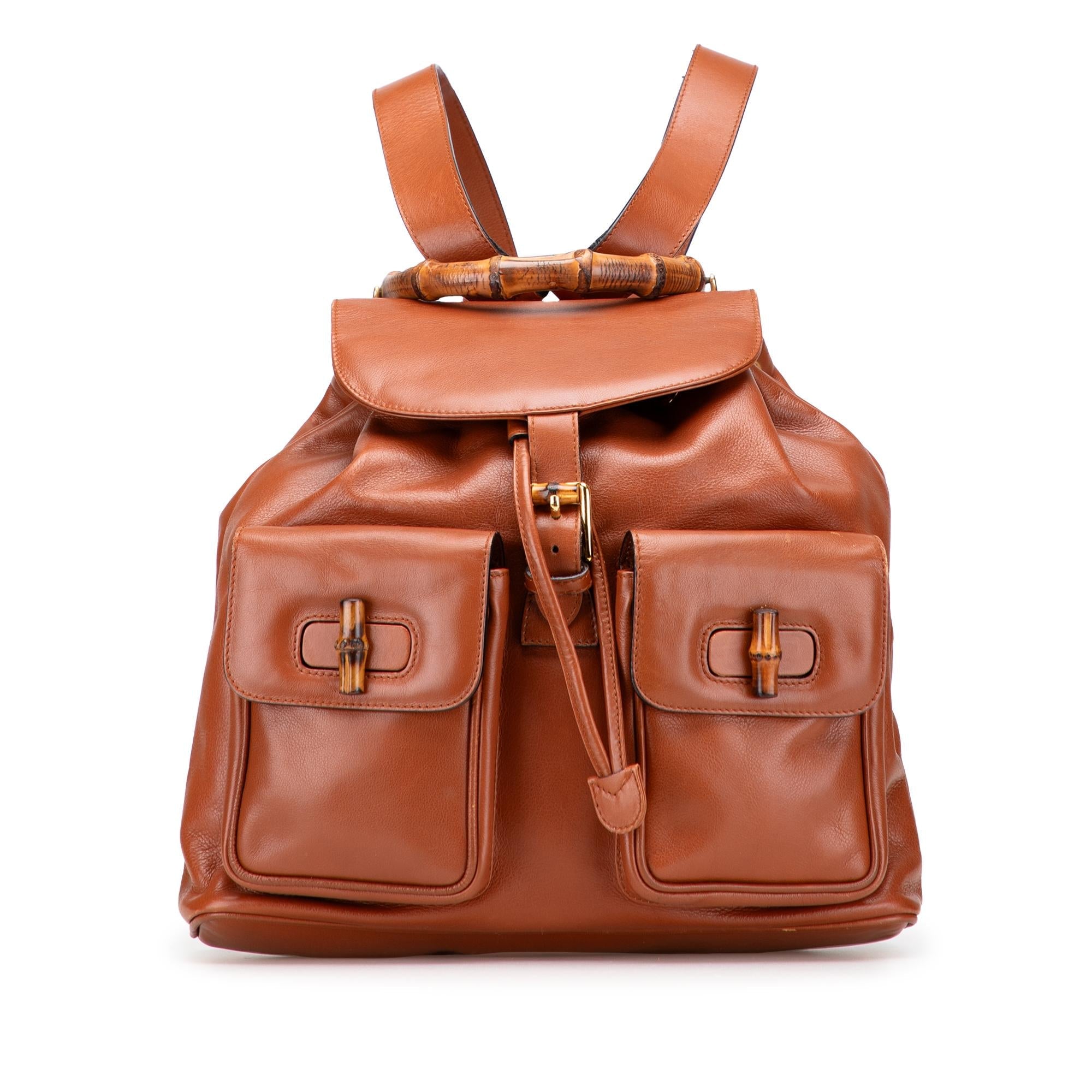Gucci Leather Bamboo Drawstring Backpack