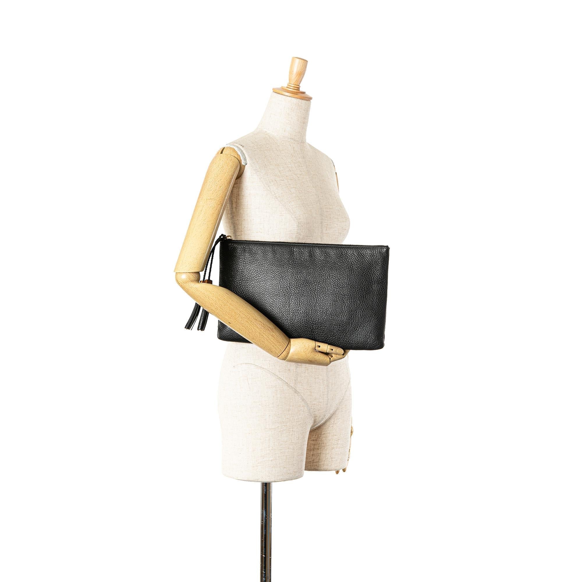 Gucci Leather Bamboo Tassel Clutch