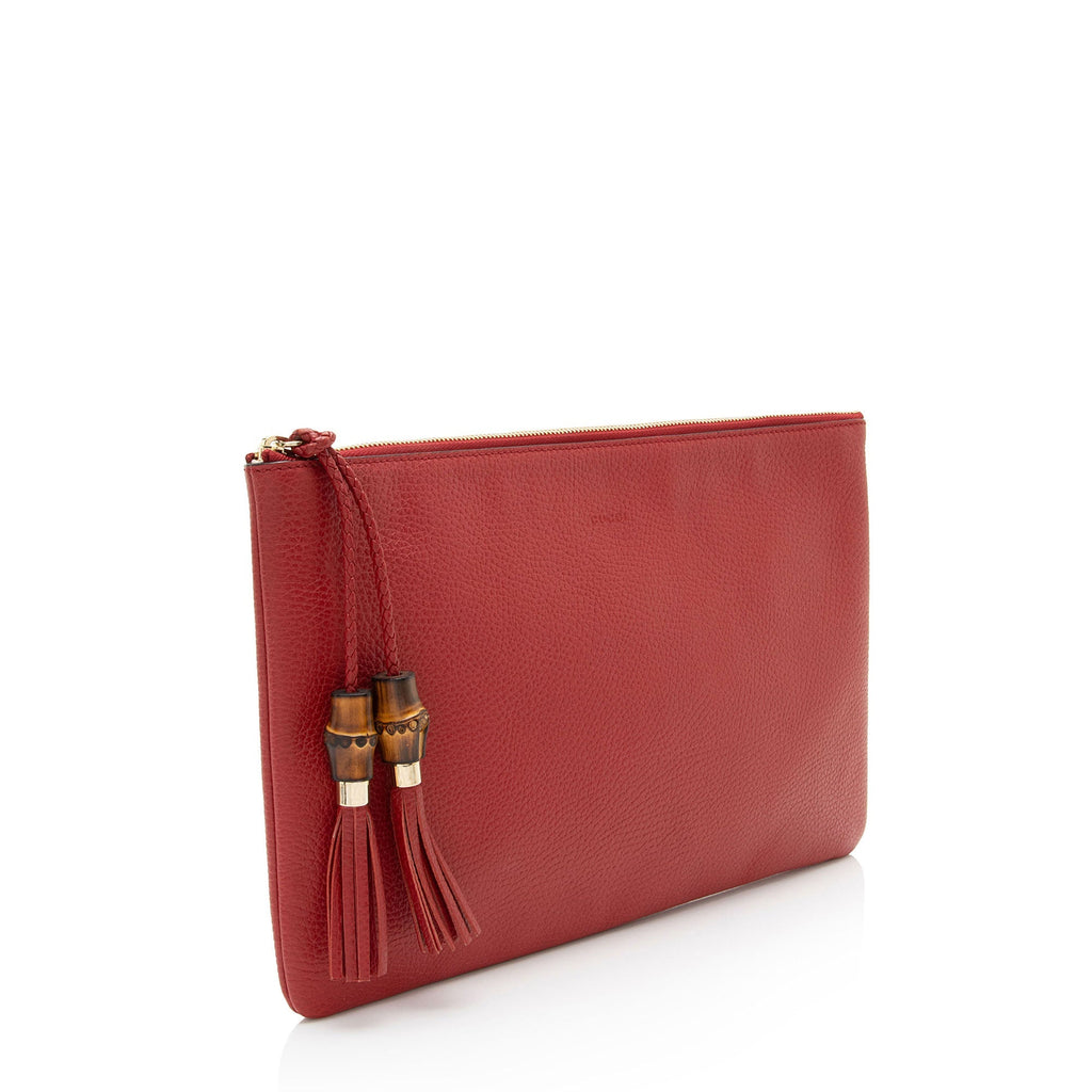 Gucci Leather Bamboo Tassel Zip Clutch (SHF-jOVRgR)