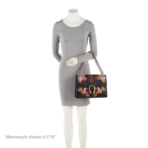 Gucci Leather Embroidered Rose Dionysus Medium Shoulder Bag (SHF-22427)