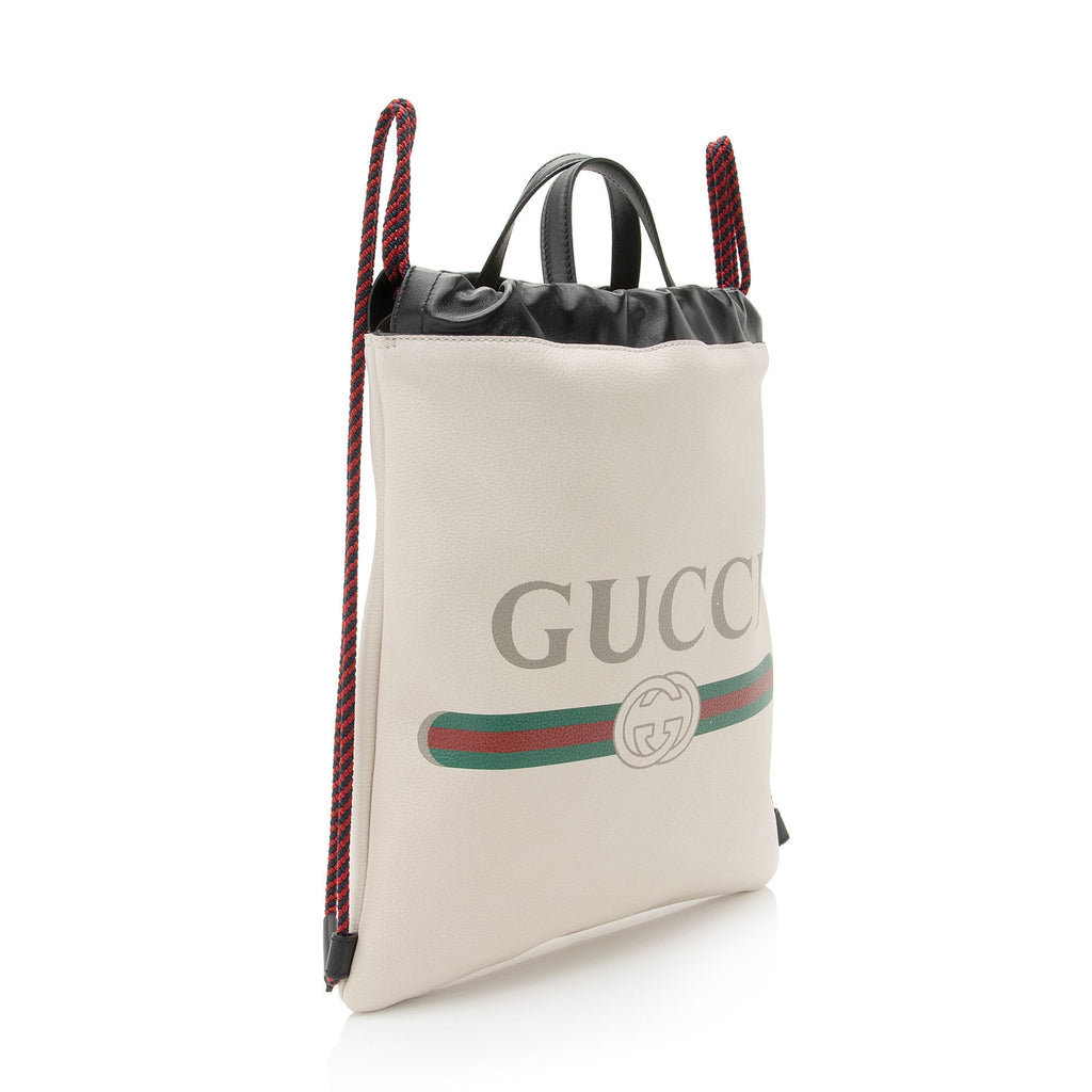 Gucci Leather Logo Drawstring Backpack (SHF-l0fZZC)