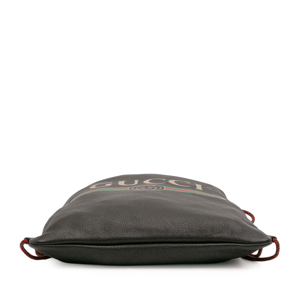 Gucci Leather Logo Drawstring Backpack