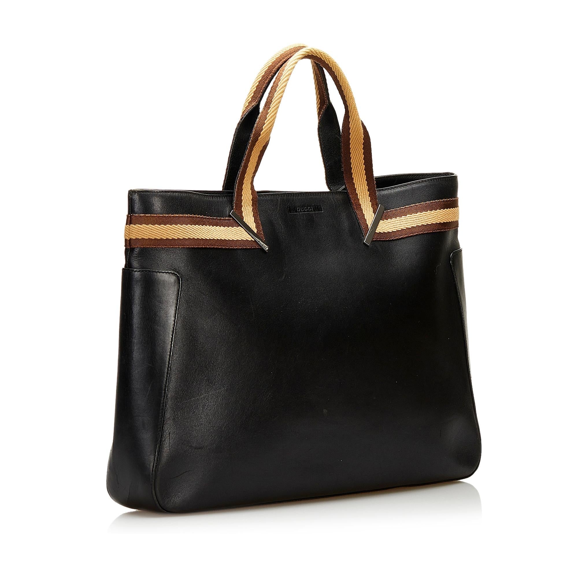 Gucci Leather Web Tote (SHG-35734)