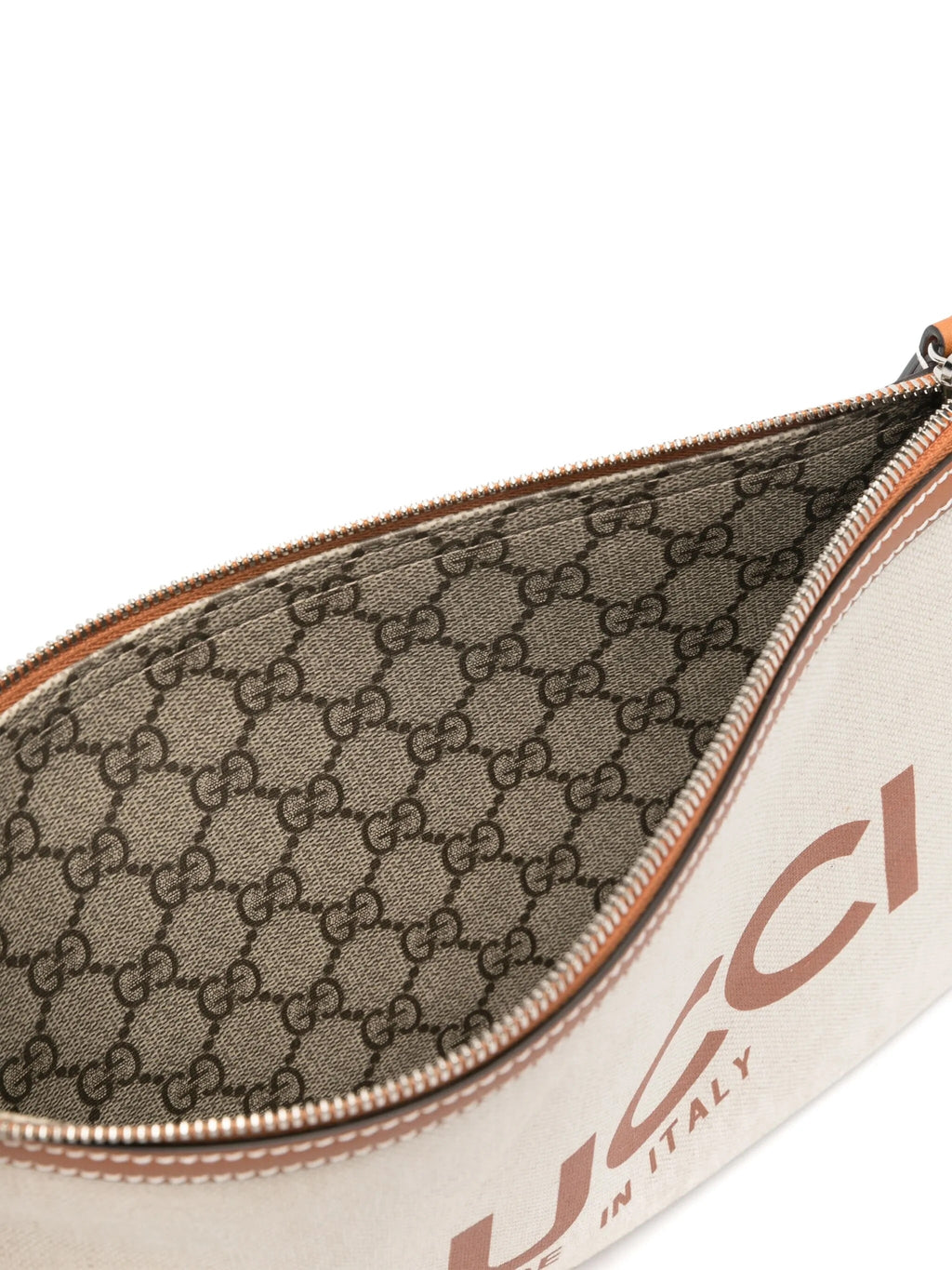 GUCCI LOGO PRINT CANVAS & LEATHER CLUTCH WRISTLET