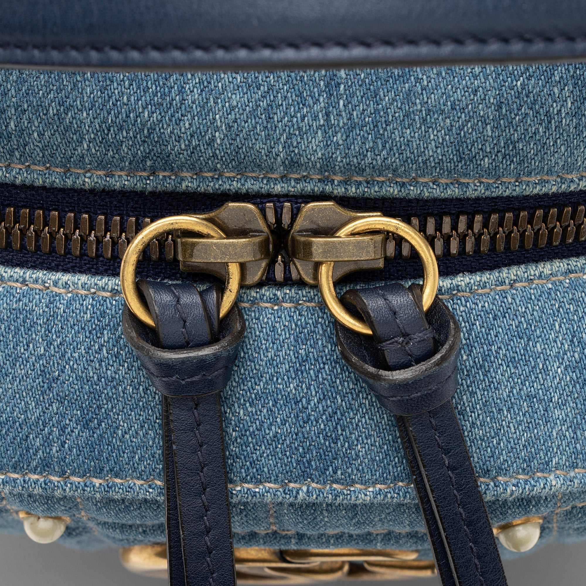 Gucci Matelasse Denim Pearl GG Marmont Backpack