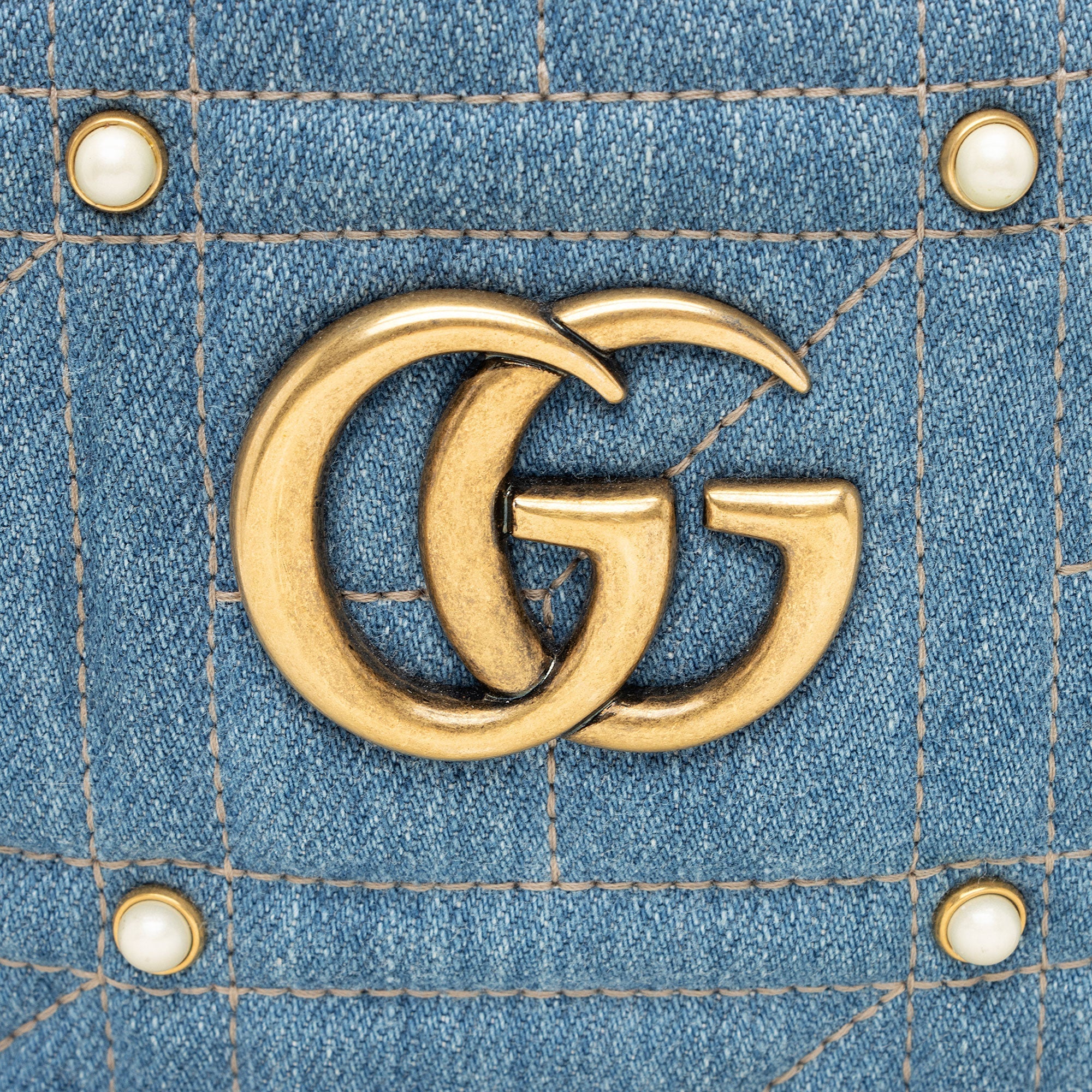 Gucci Matelasse Denim Pearl GG Marmont Backpack