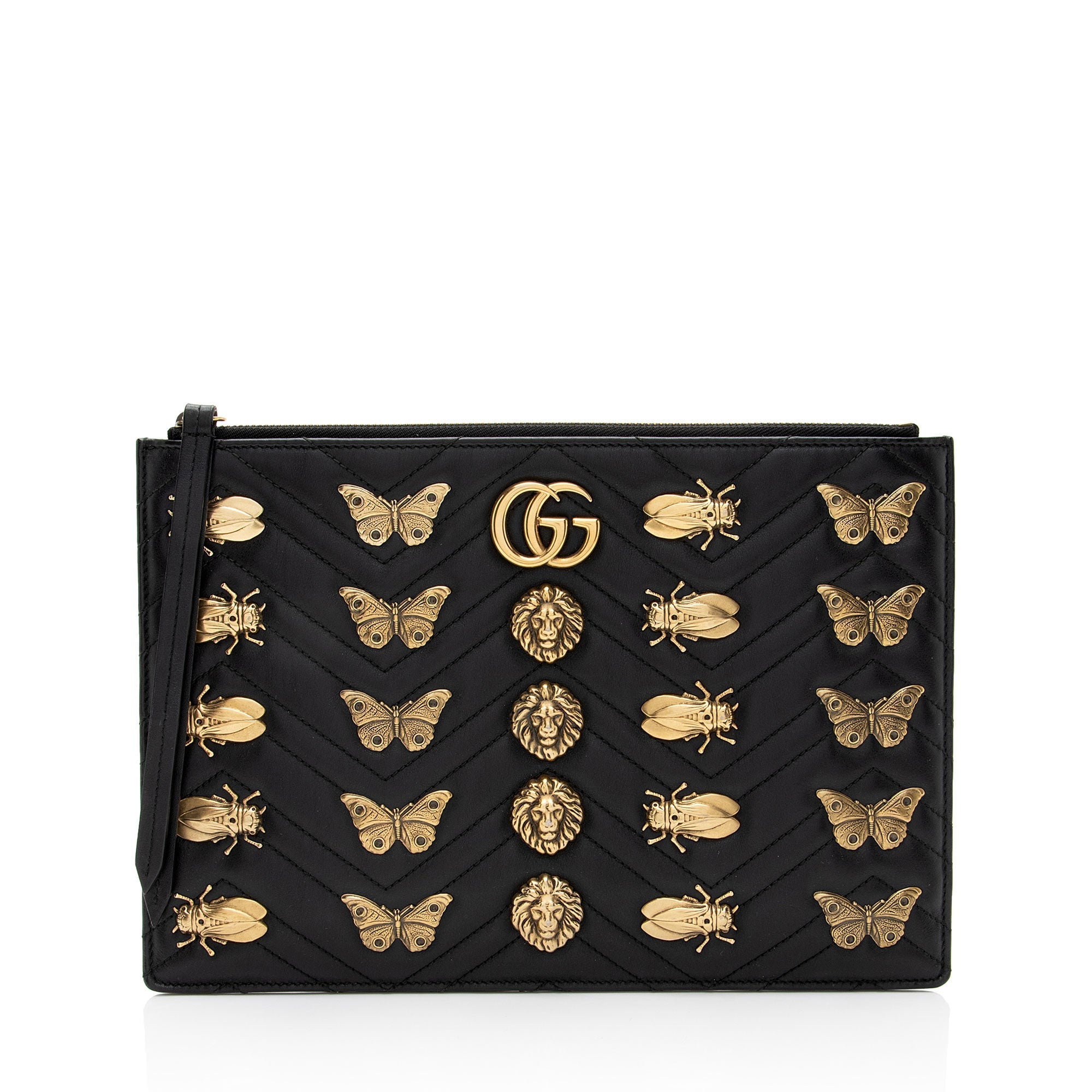 Gucci Matelasse Leather GG Marmont Animal Studs Clutch
