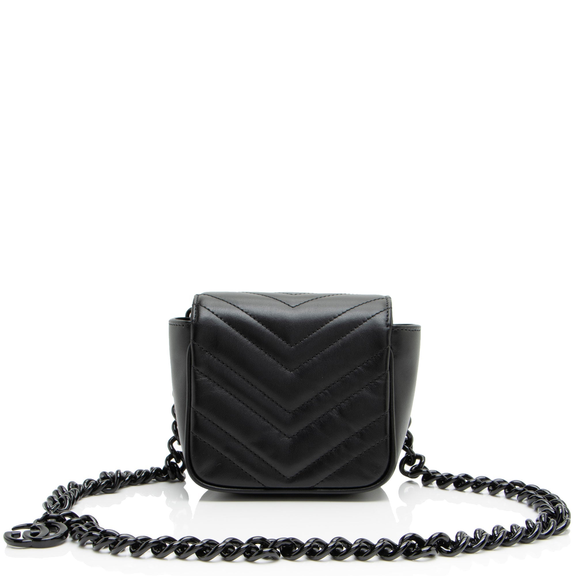 Gucci Matelasse Leather GG Marmont Monochrome Square Chain Belt Bag