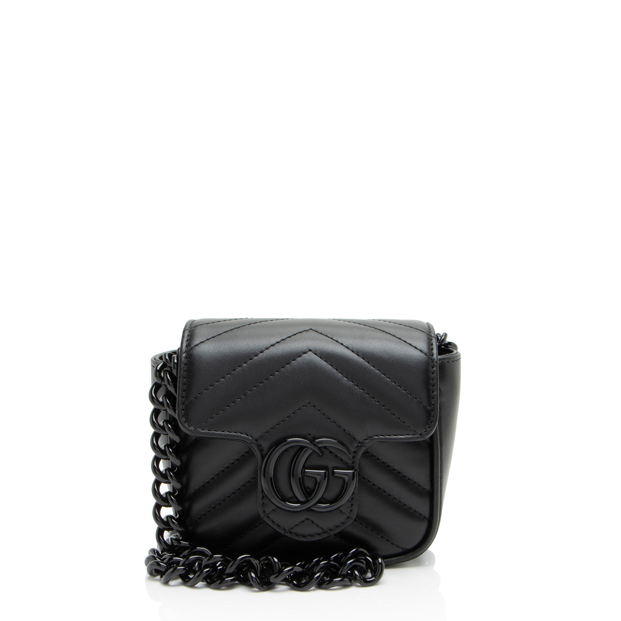 Gucci Matelasse Leather GG Marmont Monochrome Square Chain Belt Bag