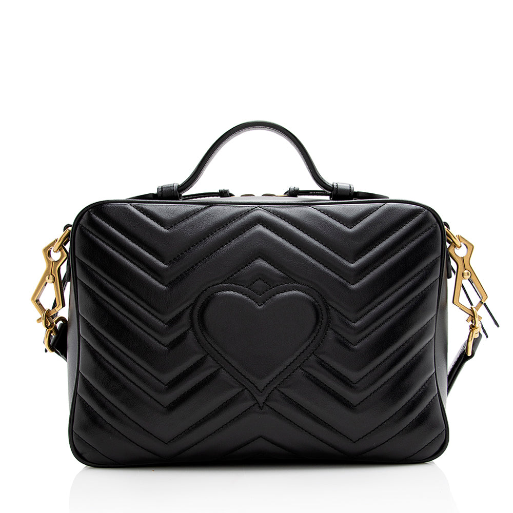 Gucci Matelasse Leather GG Marmont Top Handle Zip Around Small Shoulder Bag (SHF-21375)