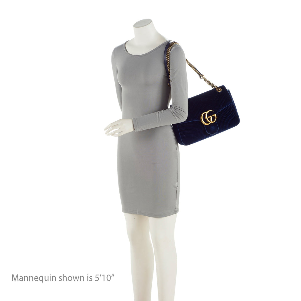 Gucci Matelasse Velvet GG Marmont Medium Shoulder Bag (SHF-22562)