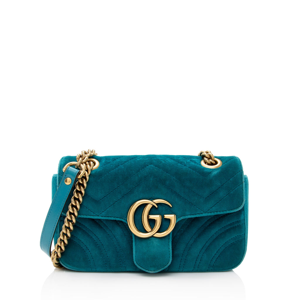 Gucci Matelasse Velvet GG Marmont Mini Shoulder Bag (SHF-22901)