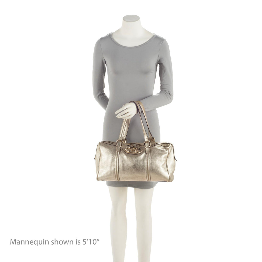 Gucci Metallic Leather Britt Medium Boston Bag (SHF-23530)