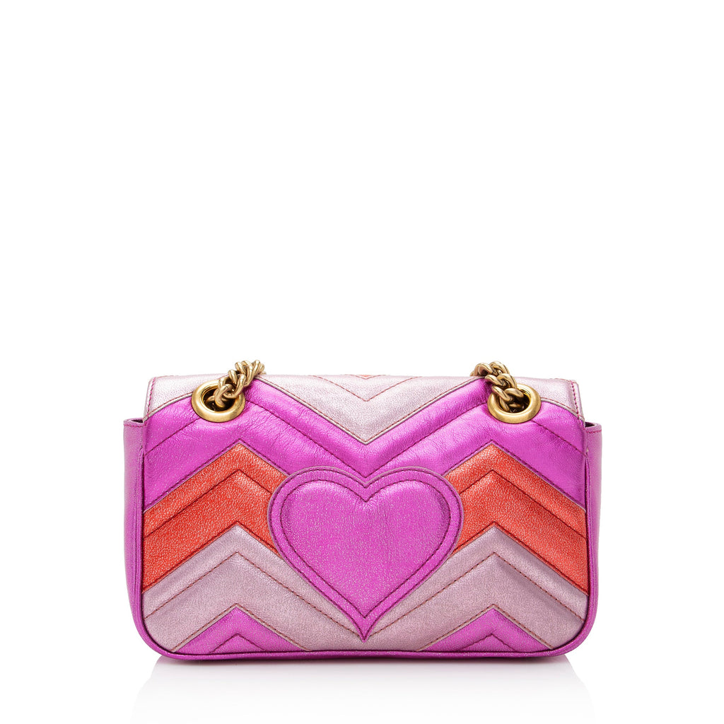 Gucci Metallic Matelasse Leather GG Marmont Mini Shoulder Bag (SHF-22837)