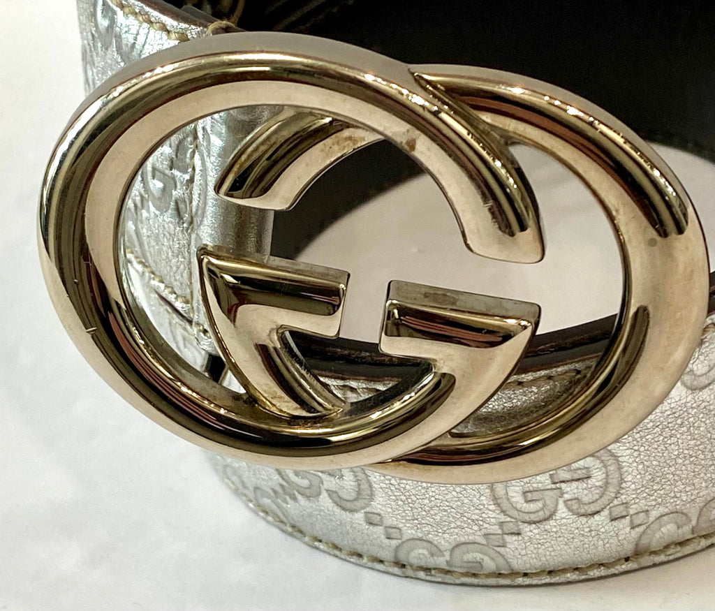 GUCCI METALLIC SILVER GUCCISSIMA LEATHER BELT
