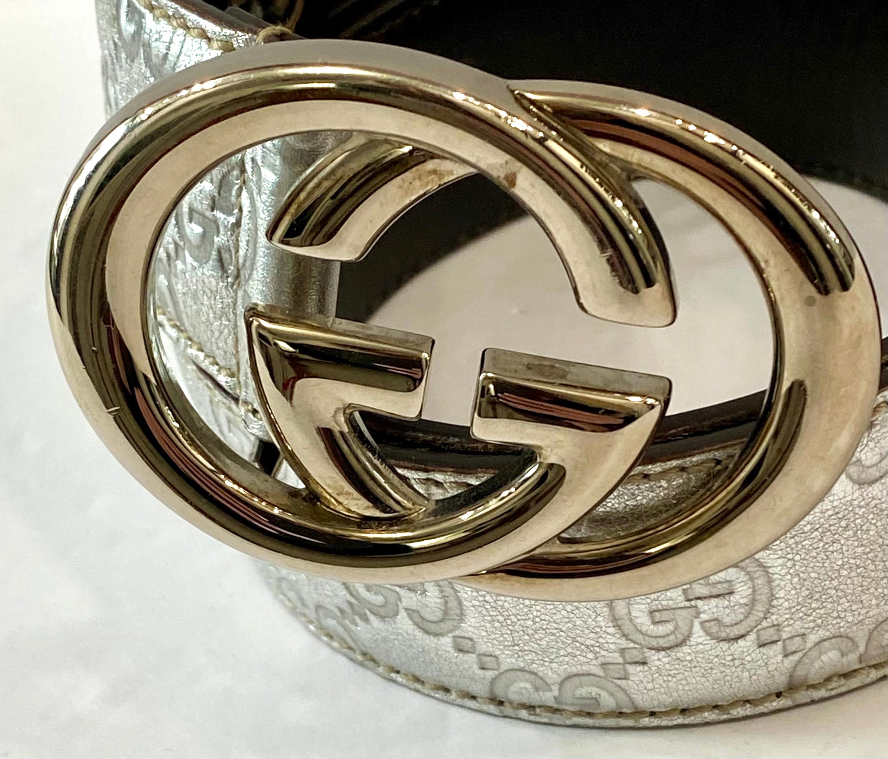 GUCCI METALLIC SILVER GUCCISSIMA LEATHER BELT