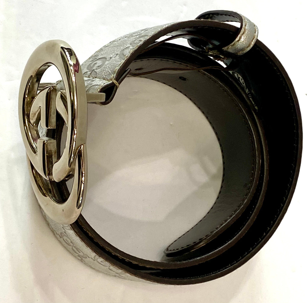 GUCCI METALLIC SILVER GUCCISSIMA LEATHER BELT