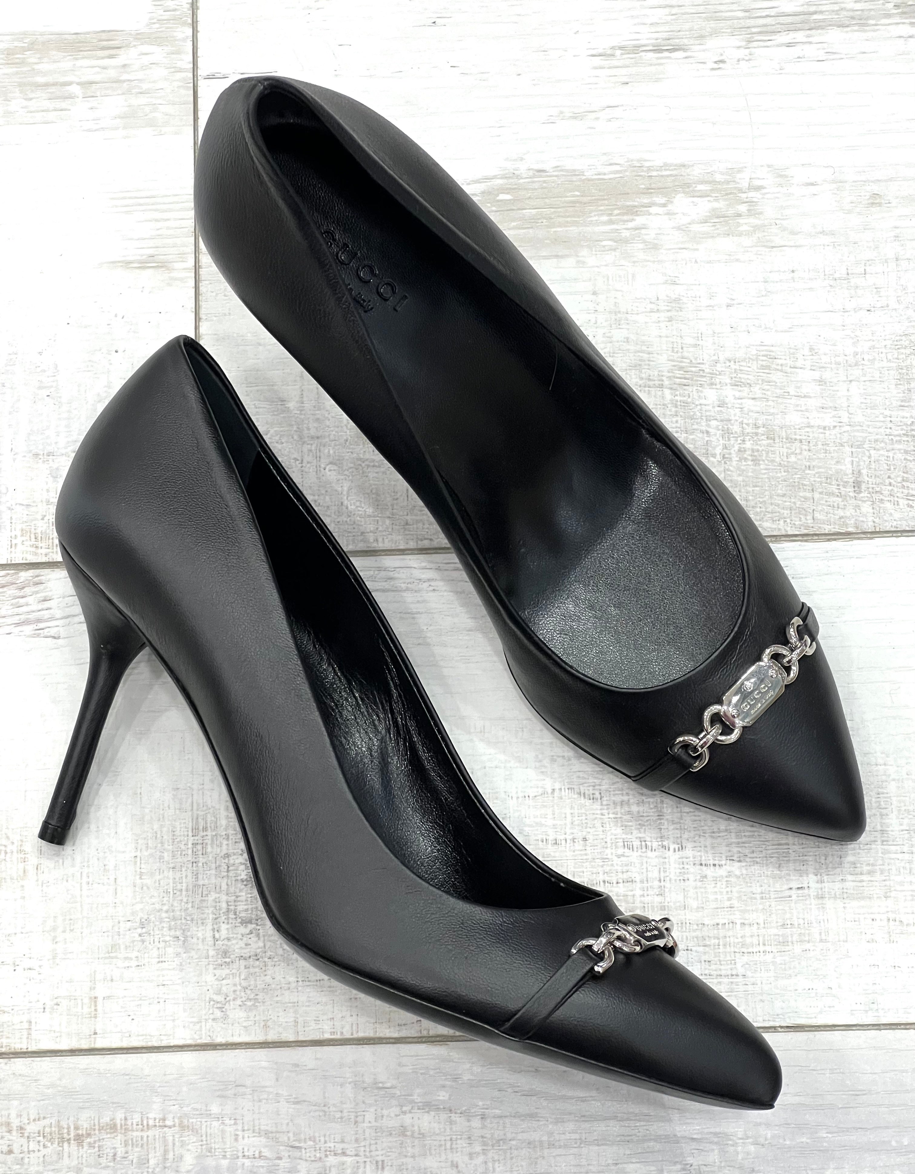 GUCCI NAPPA LEATHER MOOREA MOALITA MID HEEL PUMPS