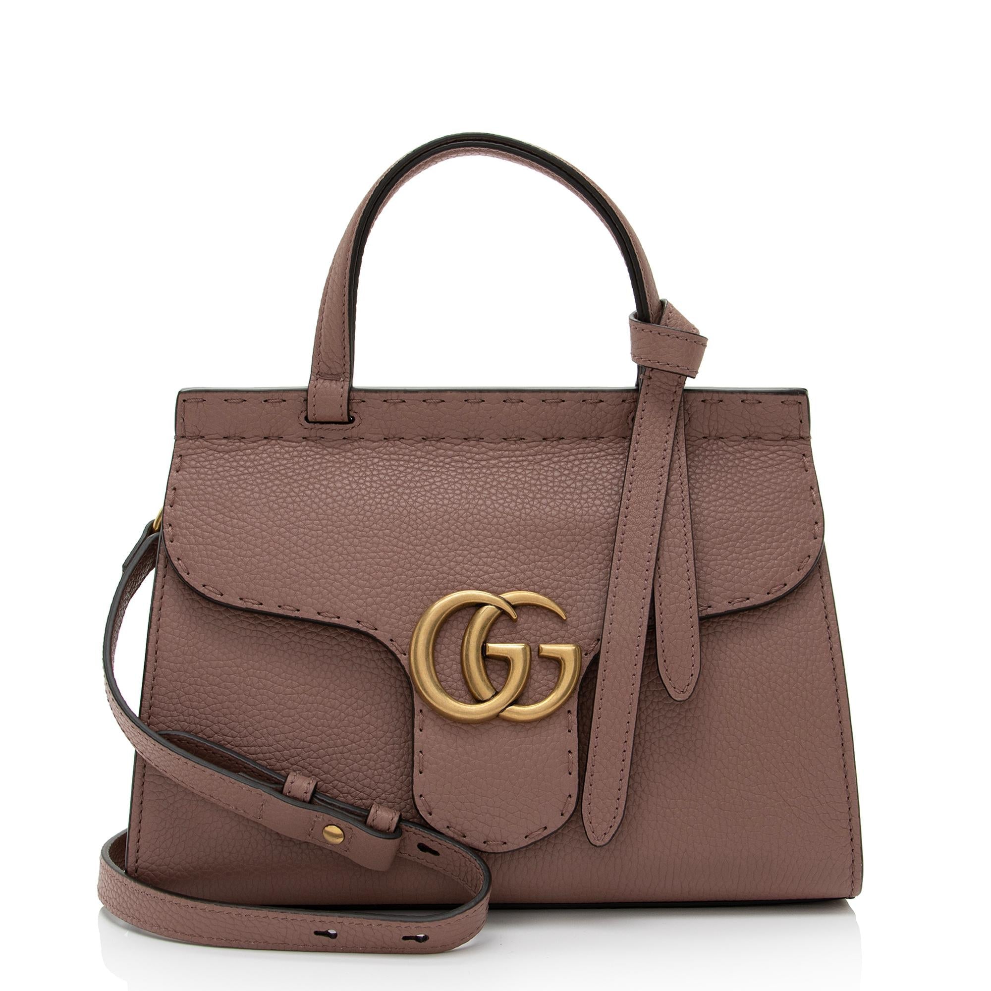 Gucci Pebbled Leather GG Marmont Top Handle Mini Shoulder Bag (SHF-1GP6PA)