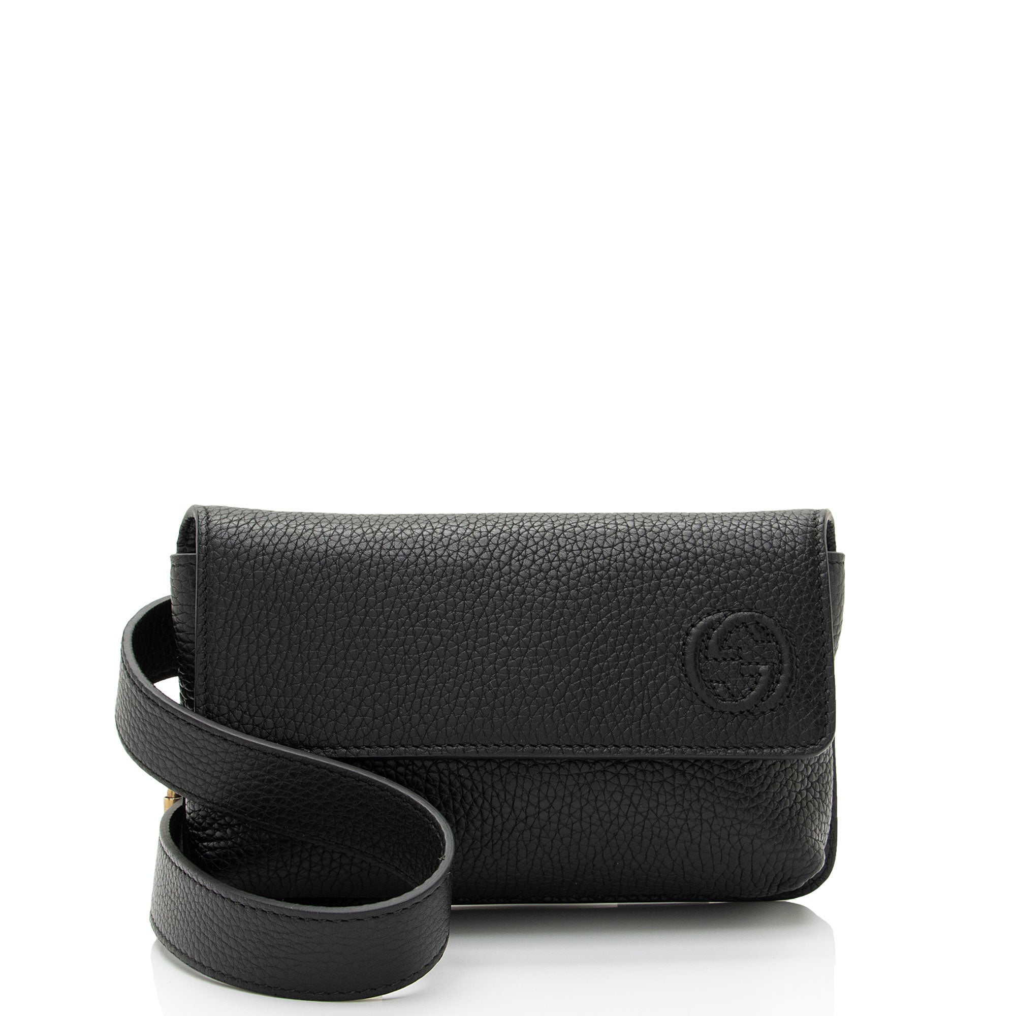 Gucci Pebbled Leather Soho Flap Belt Bag (SHF-Q9D7sL)
