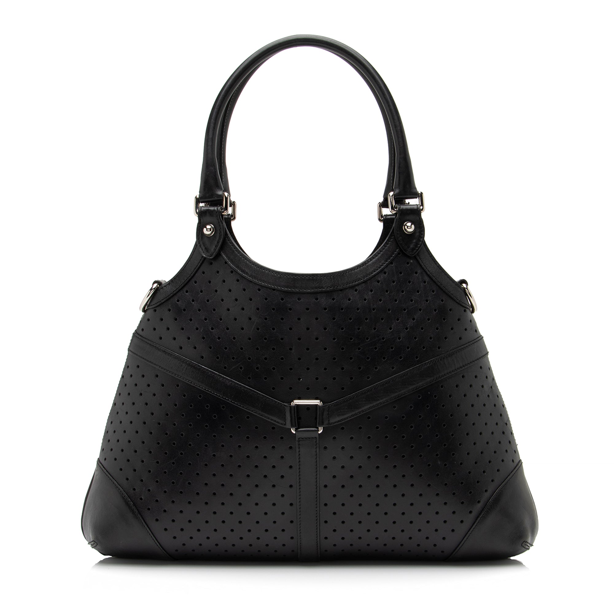 Gucci Perforated Leather Interlocking G Reins Satchel (SHF-23526)