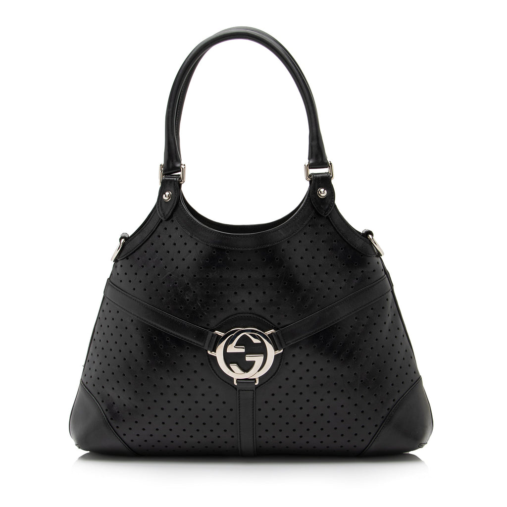 Gucci Perforated Leather Interlocking G Reins Satchel (SHF-23526)
