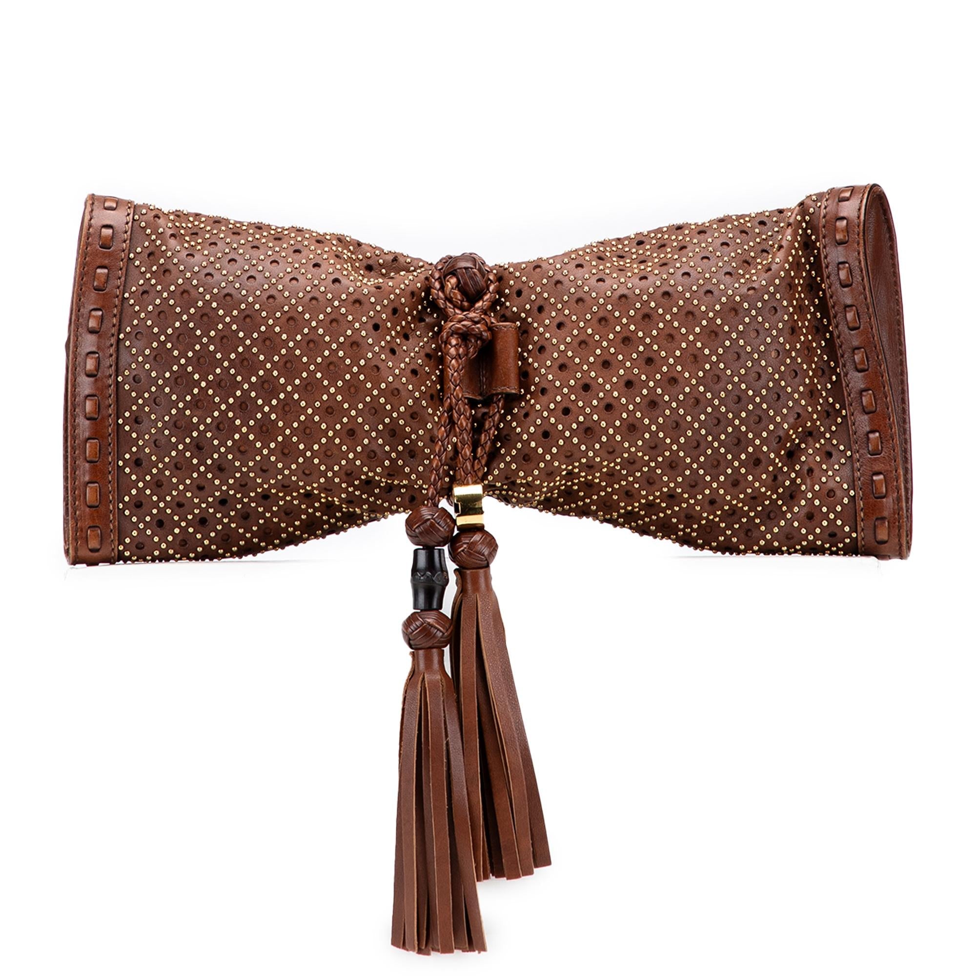 Gucci Perforated Leather Studded Malika Clutch