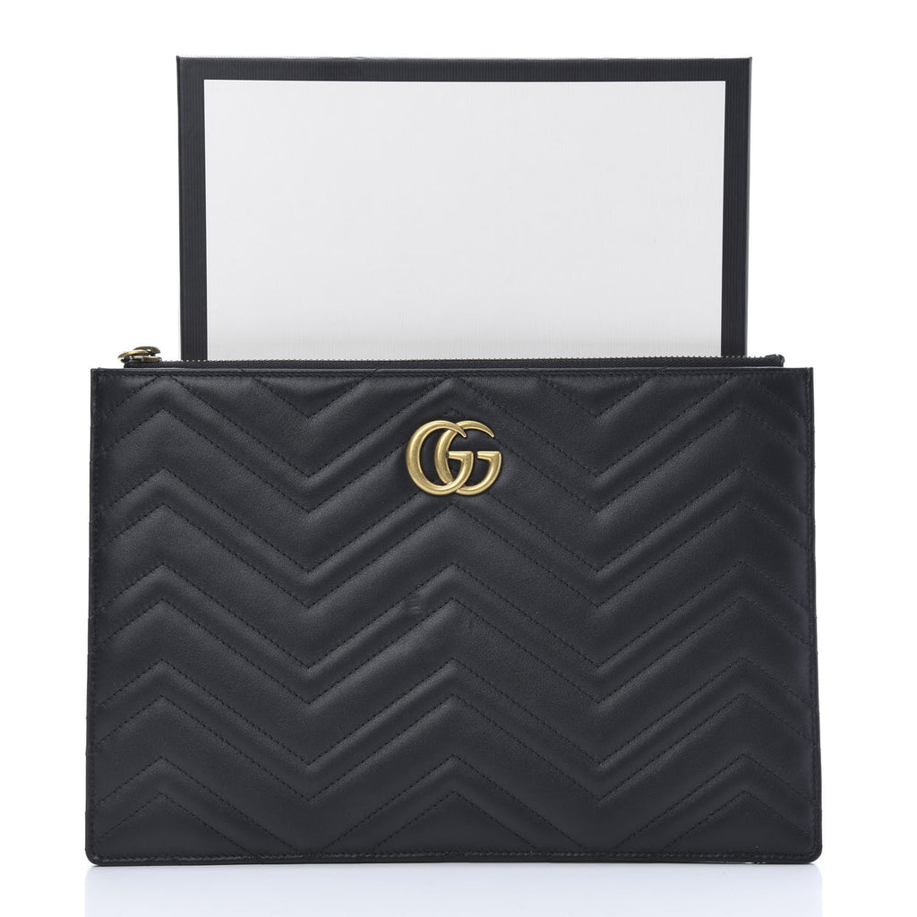 GUCCI GG MARMONT SMALL MATELASSE CALFSKIN LEATHER WRISTLET CLUTCH