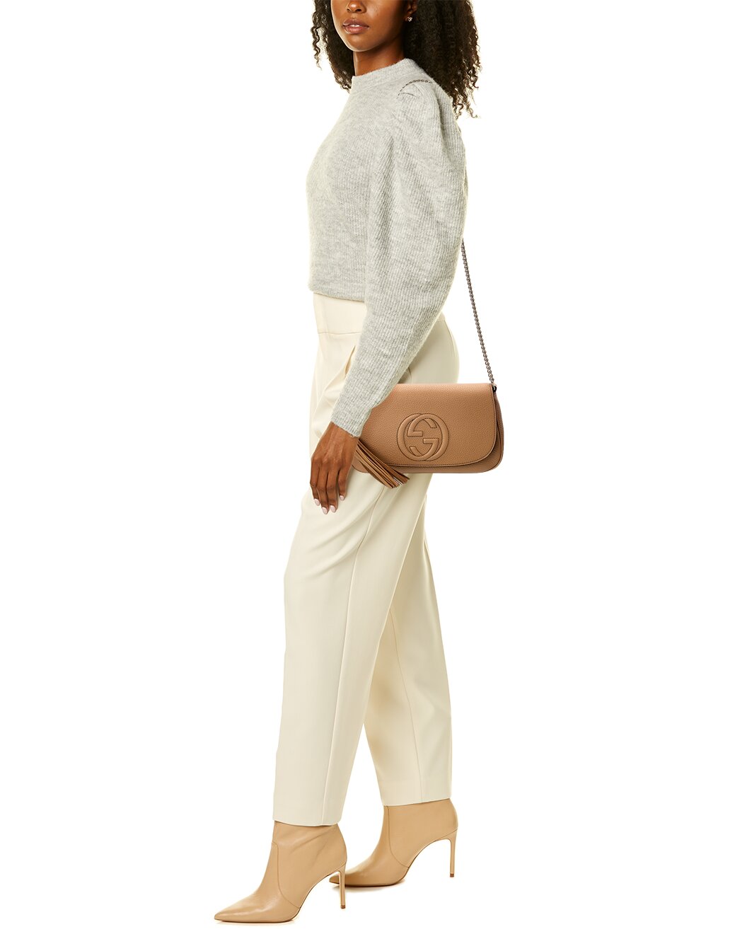 GUCCI GG SOHO CAMELIA CALFSKIN LEATHER SHOULDER BAG