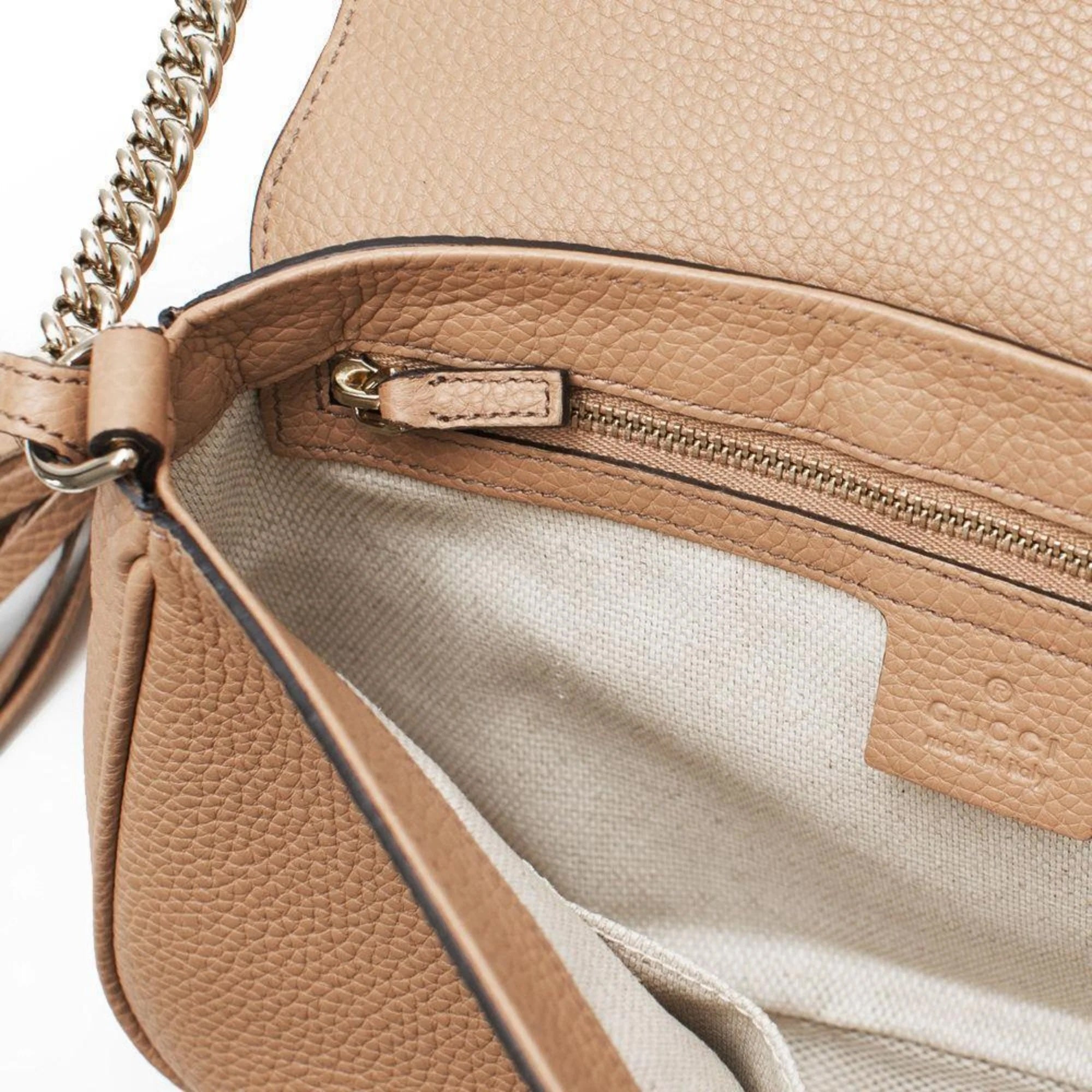 GUCCI GG SOHO CAMELIA CALFSKIN LEATHER SHOULDER BAG